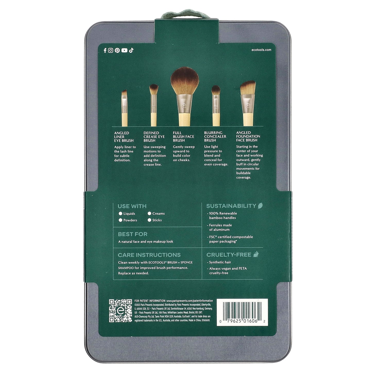 EcoTools, Start The Day Beautifully Brush Set, 5 Piece Set & Storage Tin