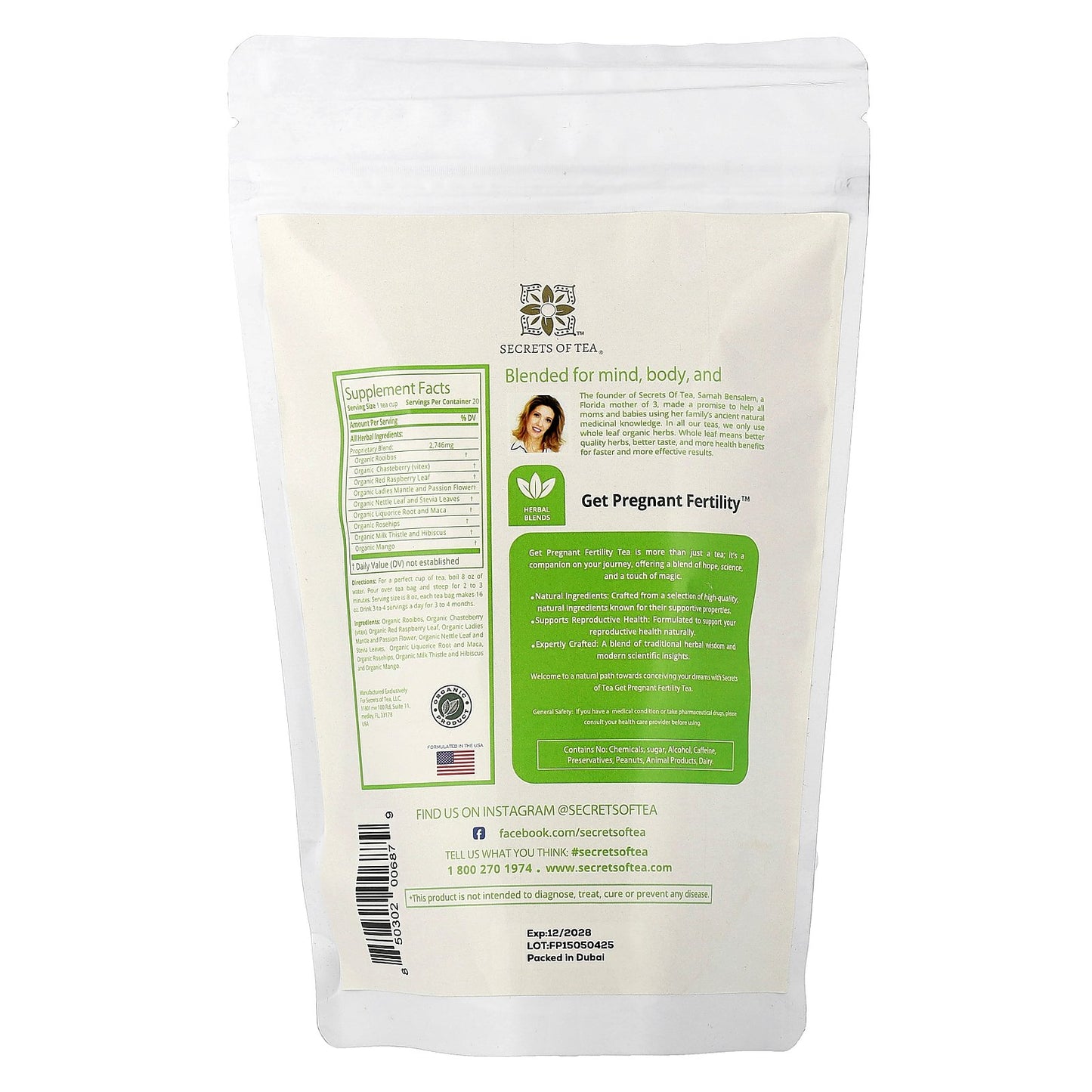 Secrets of Tea, Get Pregnant Fertility™, Organic Peppermint Sweet Tea, Caffeine Free, 20 Unbleached Tea Bags, 1 oz (28 g)