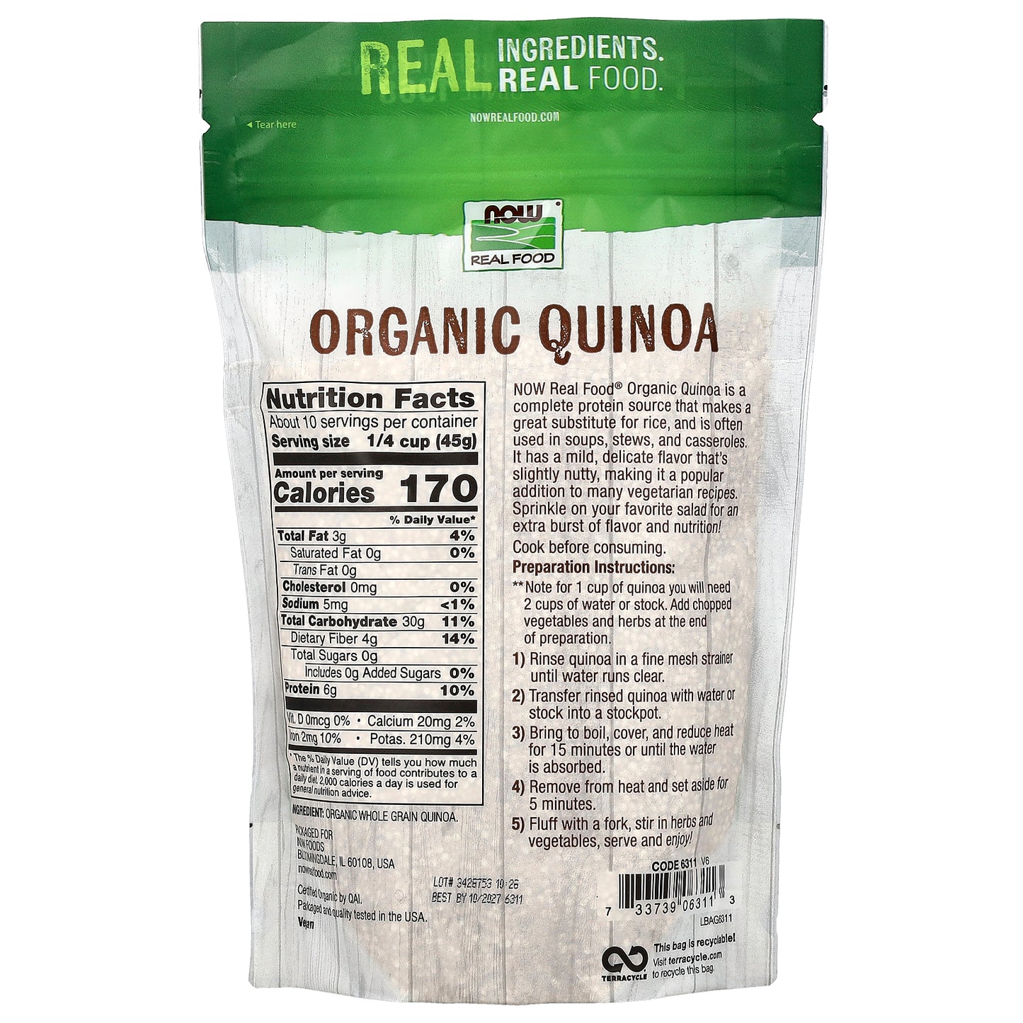 NOW Foods, Organic Quinoa, Whole Grain, 16 oz (454 g)