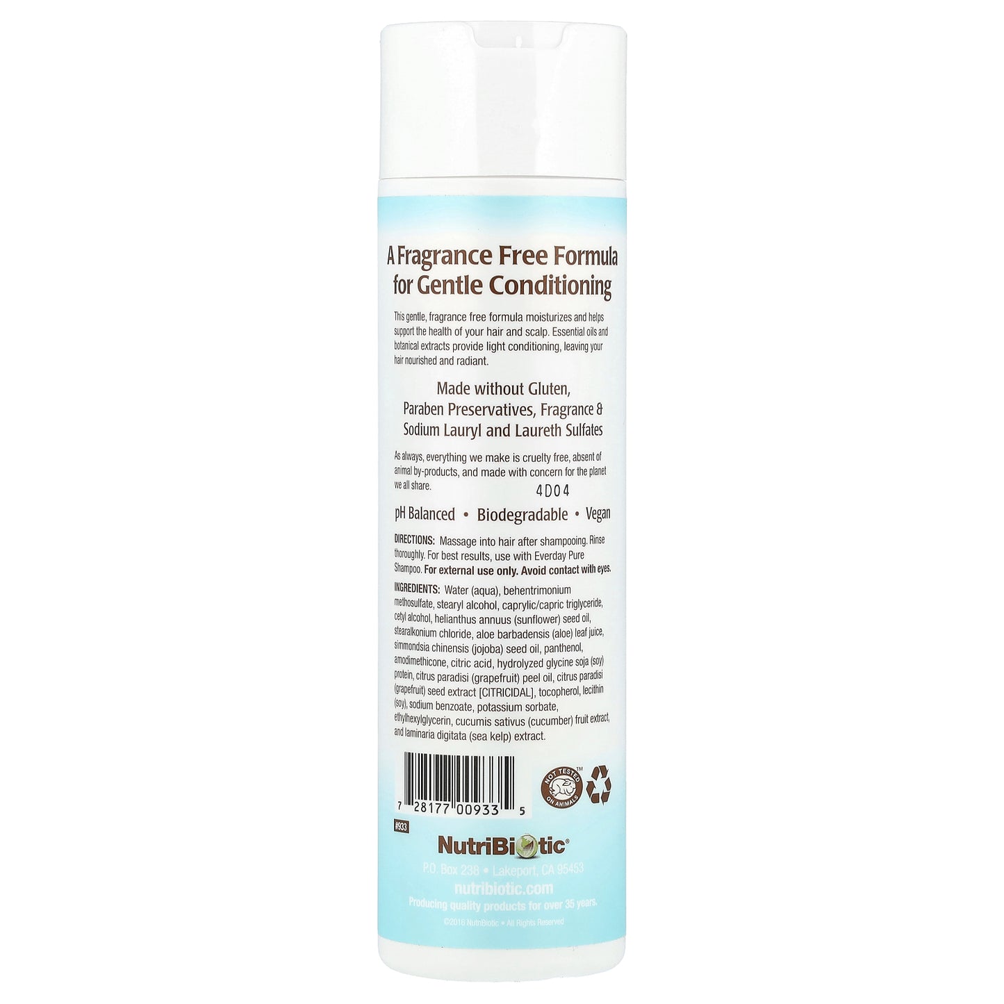 NutriBiotic, Everyday Pure Conditioner, For All Hair Types, Fragrance Free, 10 fl oz (296 ml)
