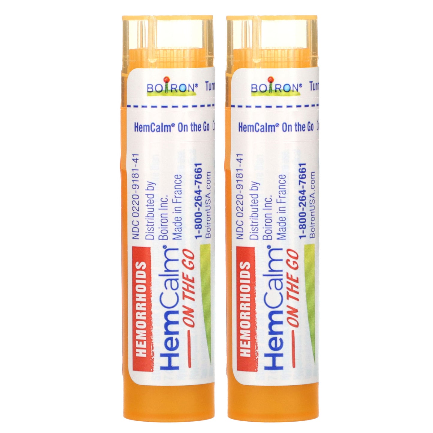 Boiron, HemCalm On The Go, Hemorrhoid Relief, 2 Portable Tubes, Approx. 80 Pellets Each