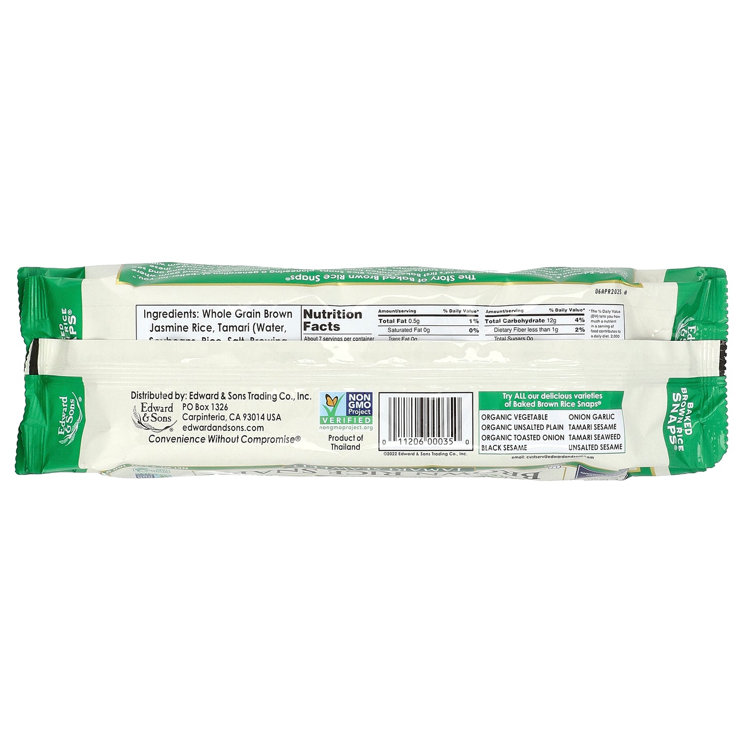 Edward & Sons, Brown Rice Snaps®, Tamari Seaweed, 3.5 oz (100 g)