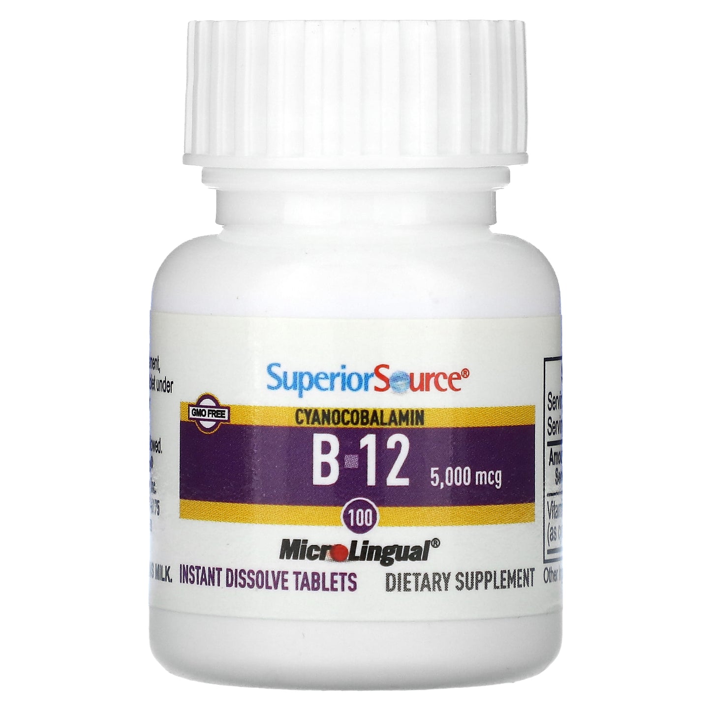Superior Source, B-12 (Cyanocobalamin), 5,000 mcg, 100 MicroLingual Instant Dissolve Tablets