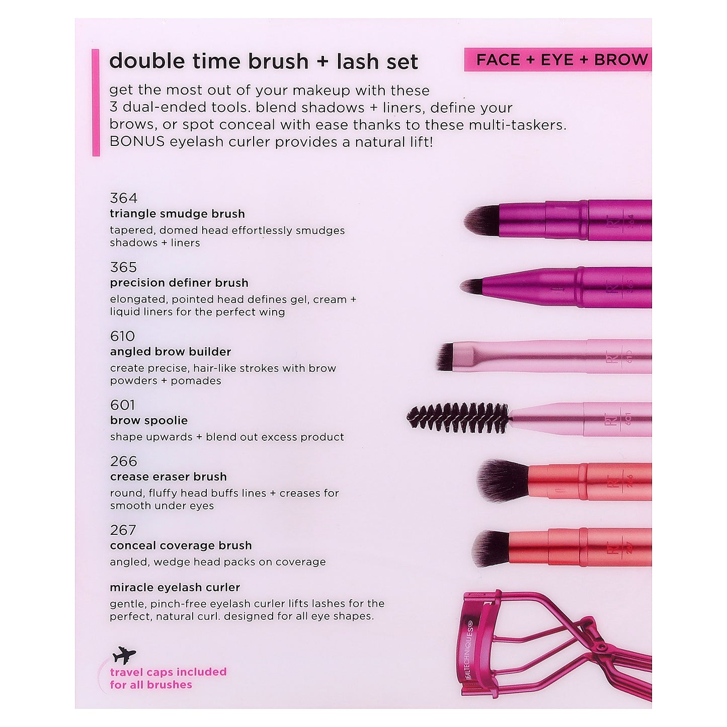 Real Techniques, Double Time Brush + Lash Set, 4 Piece Set