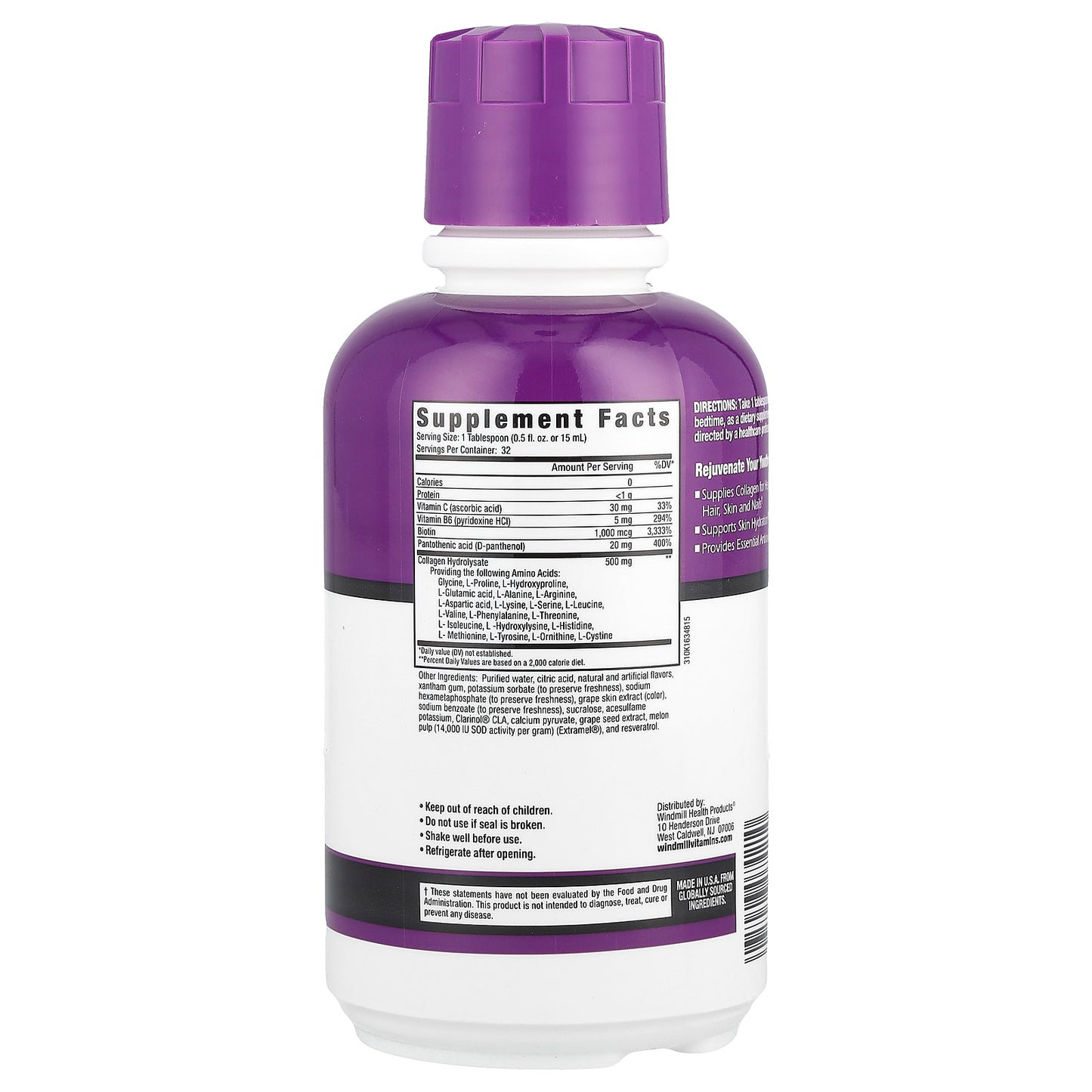 Rejuvicare, Collagen Beauty Formula, Liquid Collagen Complex, Grape, 16 fl oz (473 ml)