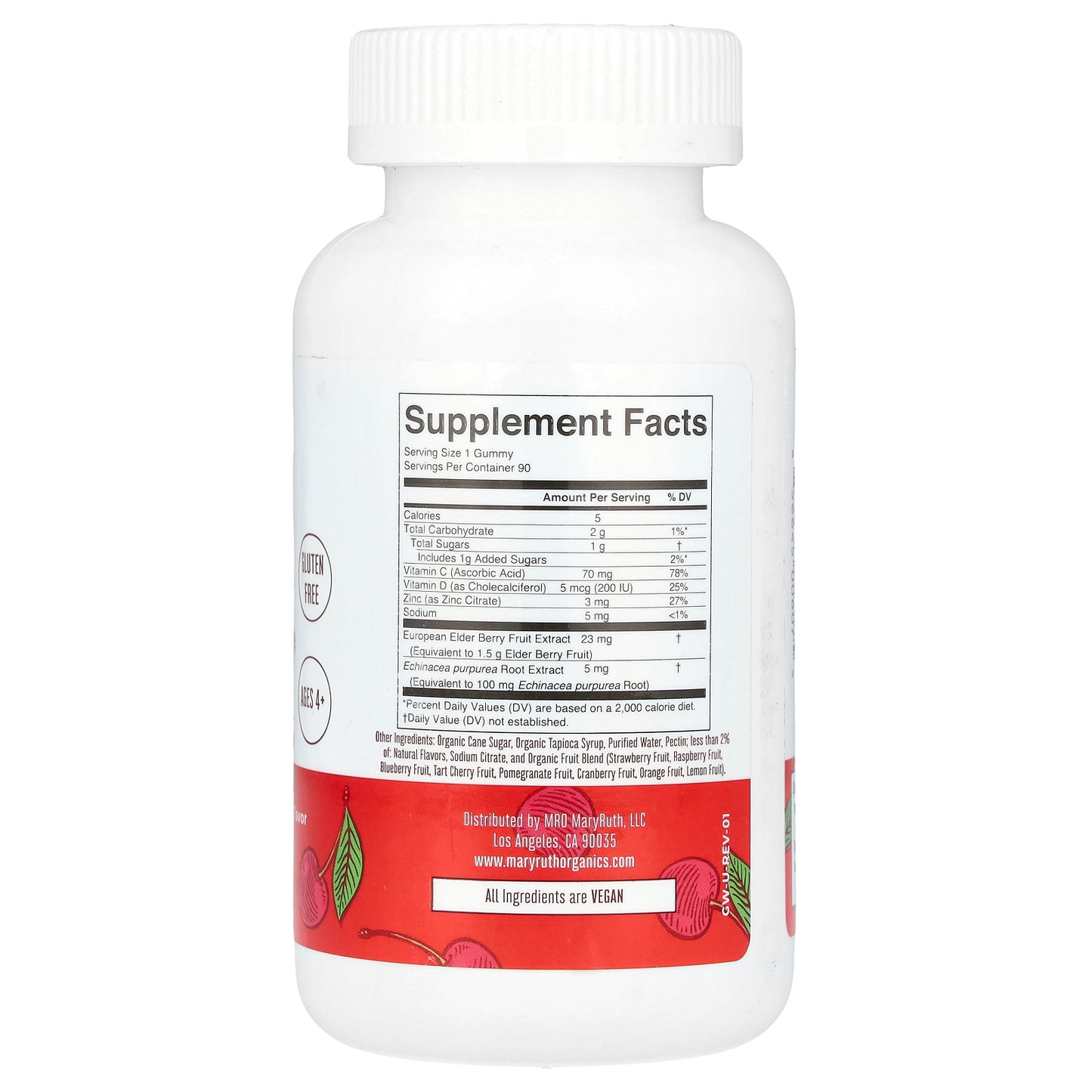 MaryRuth's, Immunity Gummies, Ages 4+, Cherry, 90 Gummies