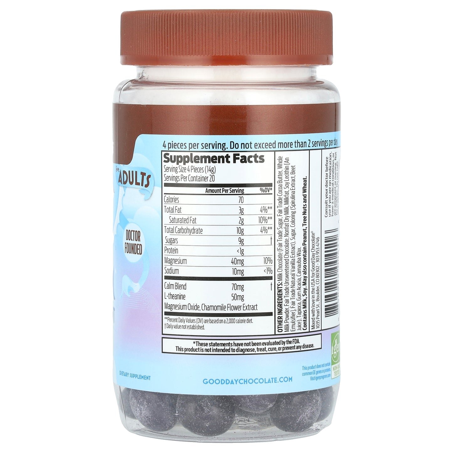 Good Day Chocolate, Calm Supplement, For Adults, Milk Chocolate, 80 Candy Coated Pieces