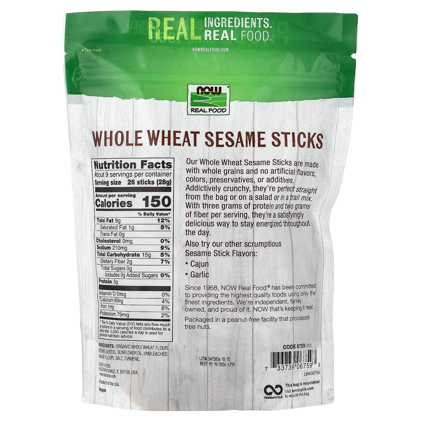 NOW Foods, Real Food, Whole Wheat Sesame Sticks, 9 oz (255 g)
