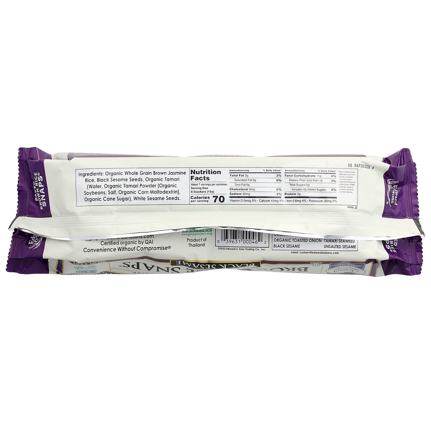 Edward & Sons, Baked Crisp Brown Rice Snaps®, Black Sesame, 3.5 oz (100 g)