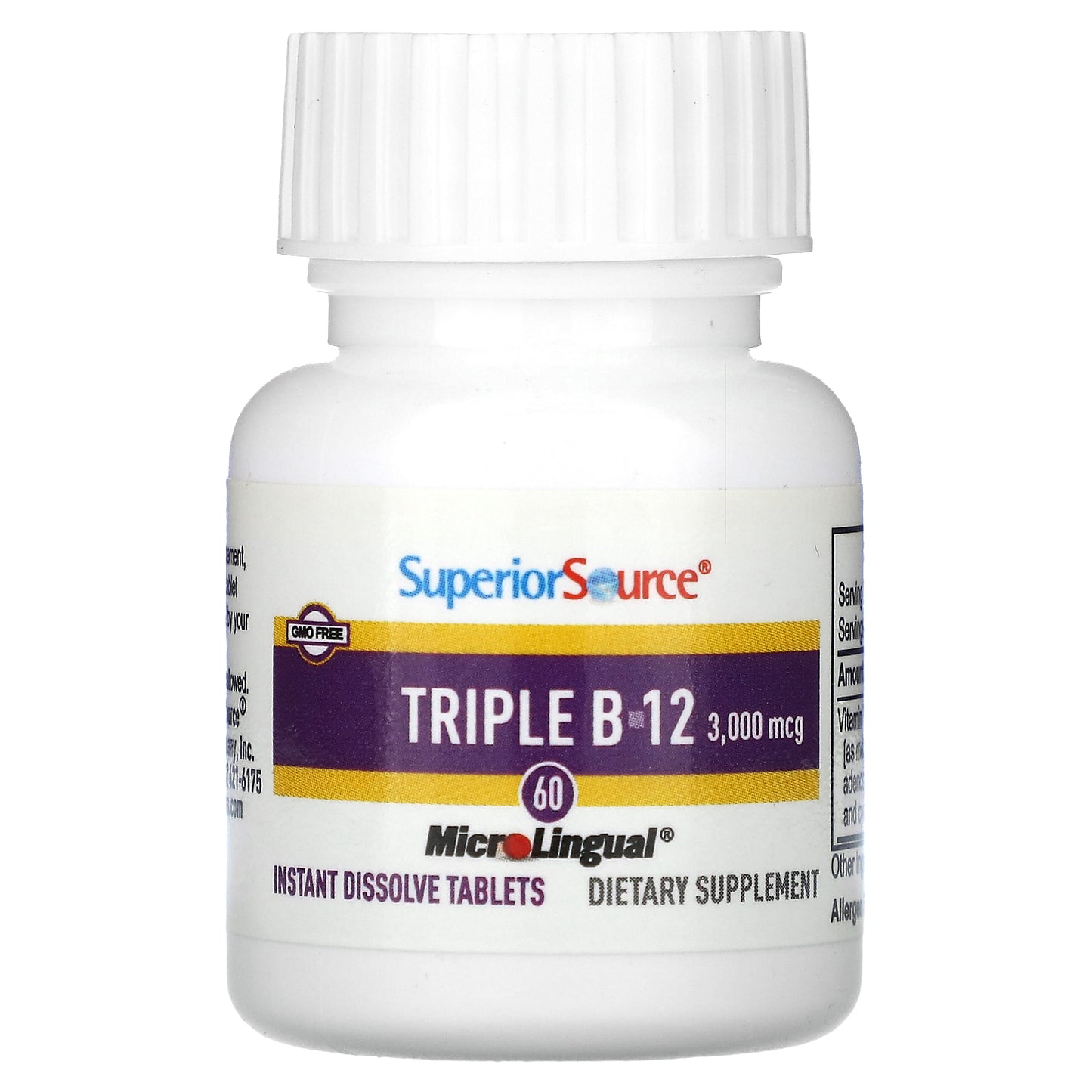 Superior Source, Triple B-12, 3,000 mcg, 60 MicroLingual Instant Dissolve Tablets