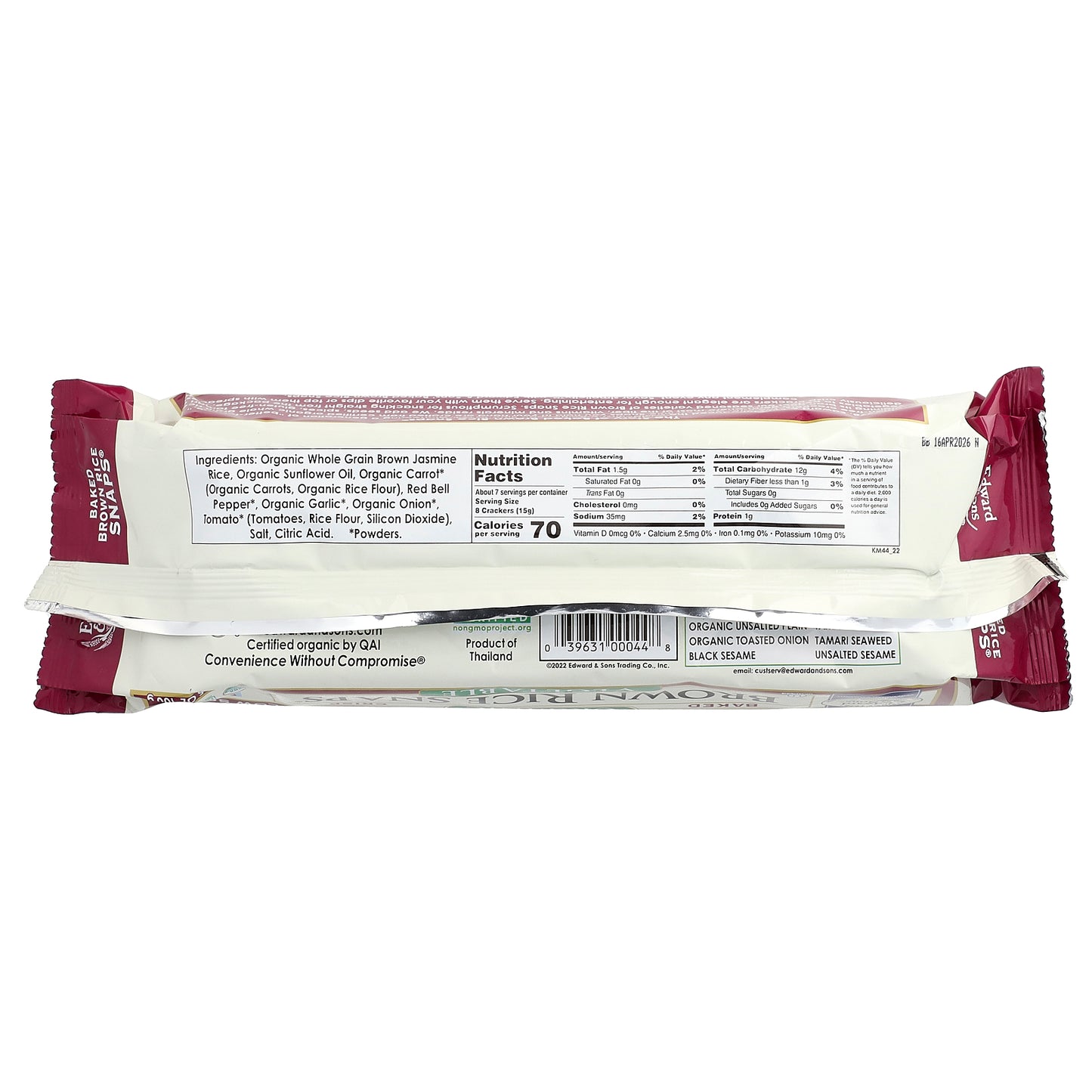 Edward & Sons, Organic Baked Crisp Brown Rice Snaps®, Vegetable, 3.5 oz (100 g)