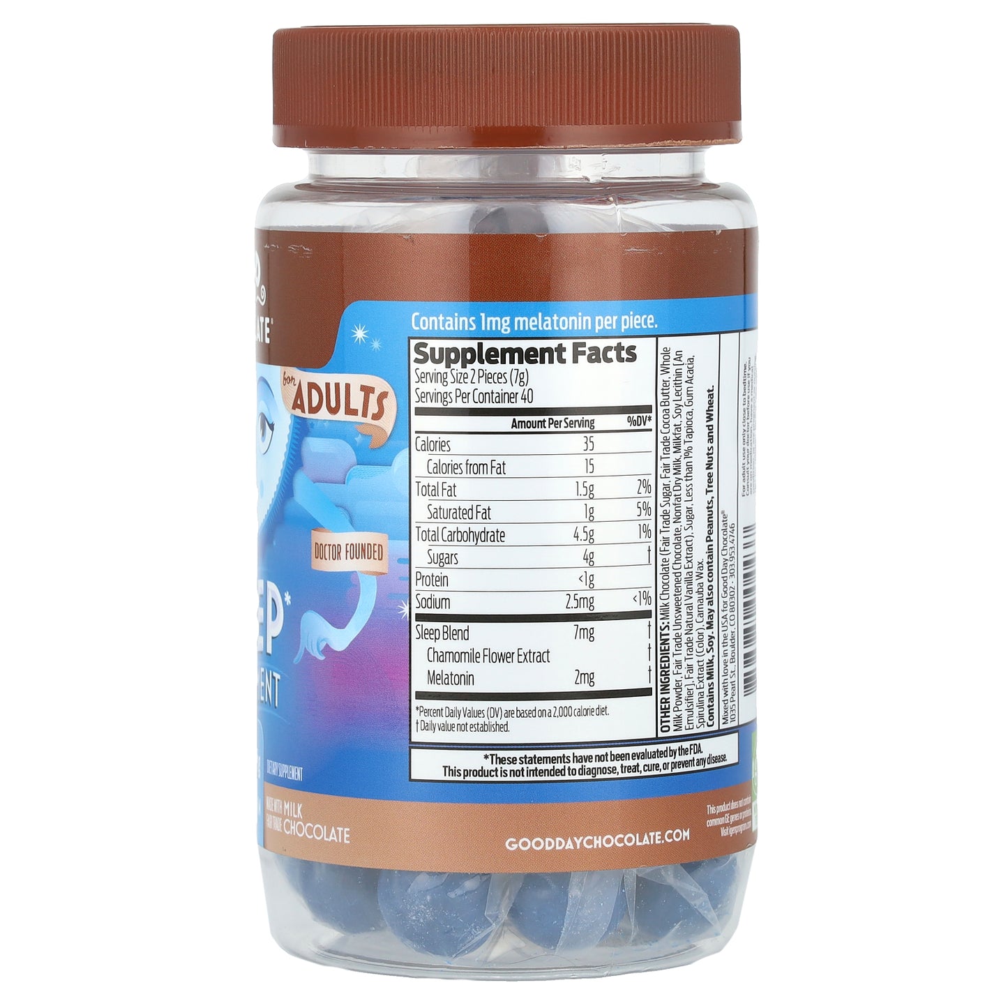 Good Day Chocolate, Sleep Supplement, For Adults, Milk Chocolate, 1 mg, 80 Candy Coated Pieces