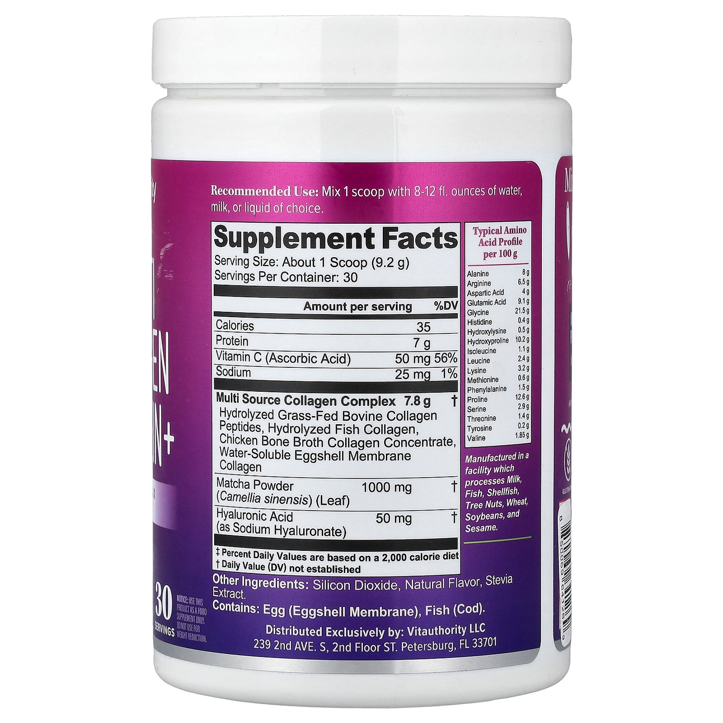 Vitauthority, Multi Collagen Protein+, Matcha, 9.73 oz (276 g)