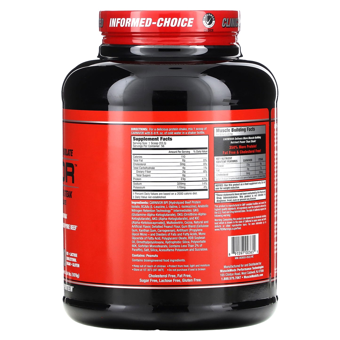 MuscleMeds, Carnivor, Bioengineered Beef Protein Isolate, Chocolate Peanut Butter, 4.14 lbs (1,876 g)
