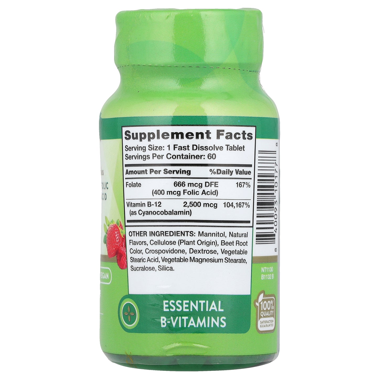 Nature's Truth, Vitamin B-12 plus Folic Acid, Natural Berry, 2,500 mcg, 60 Fast Dissolve Tablets