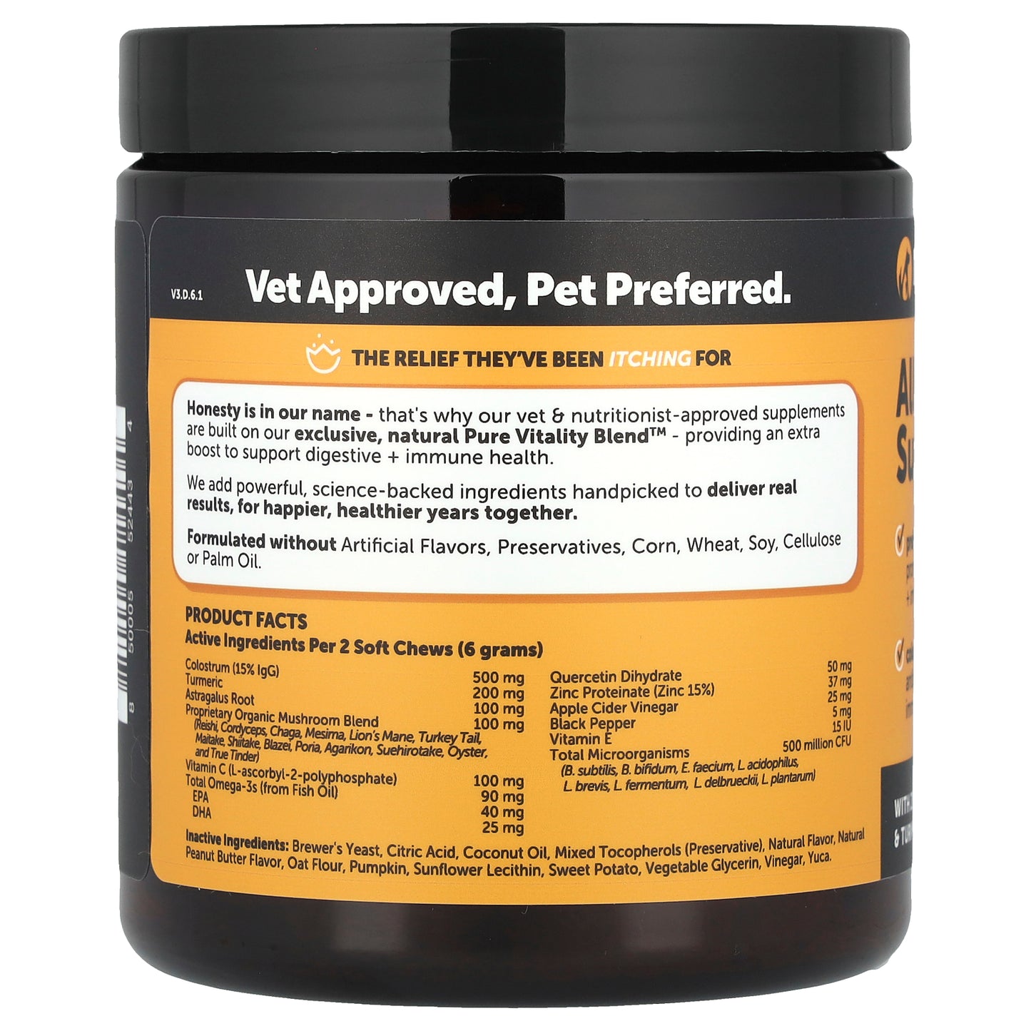 Pet Honesty, Allergy Support, For Dogs, Peanut Butter, 90 Soft Chews, 9.5 oz (270 g)