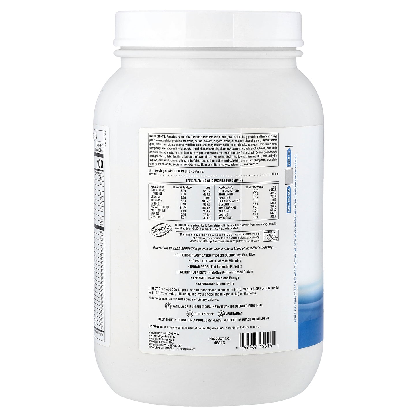 NaturesPlus, Spiru-Tein®, Protein Powder Meal, Vanilla, 4 lbs (1,800 g)