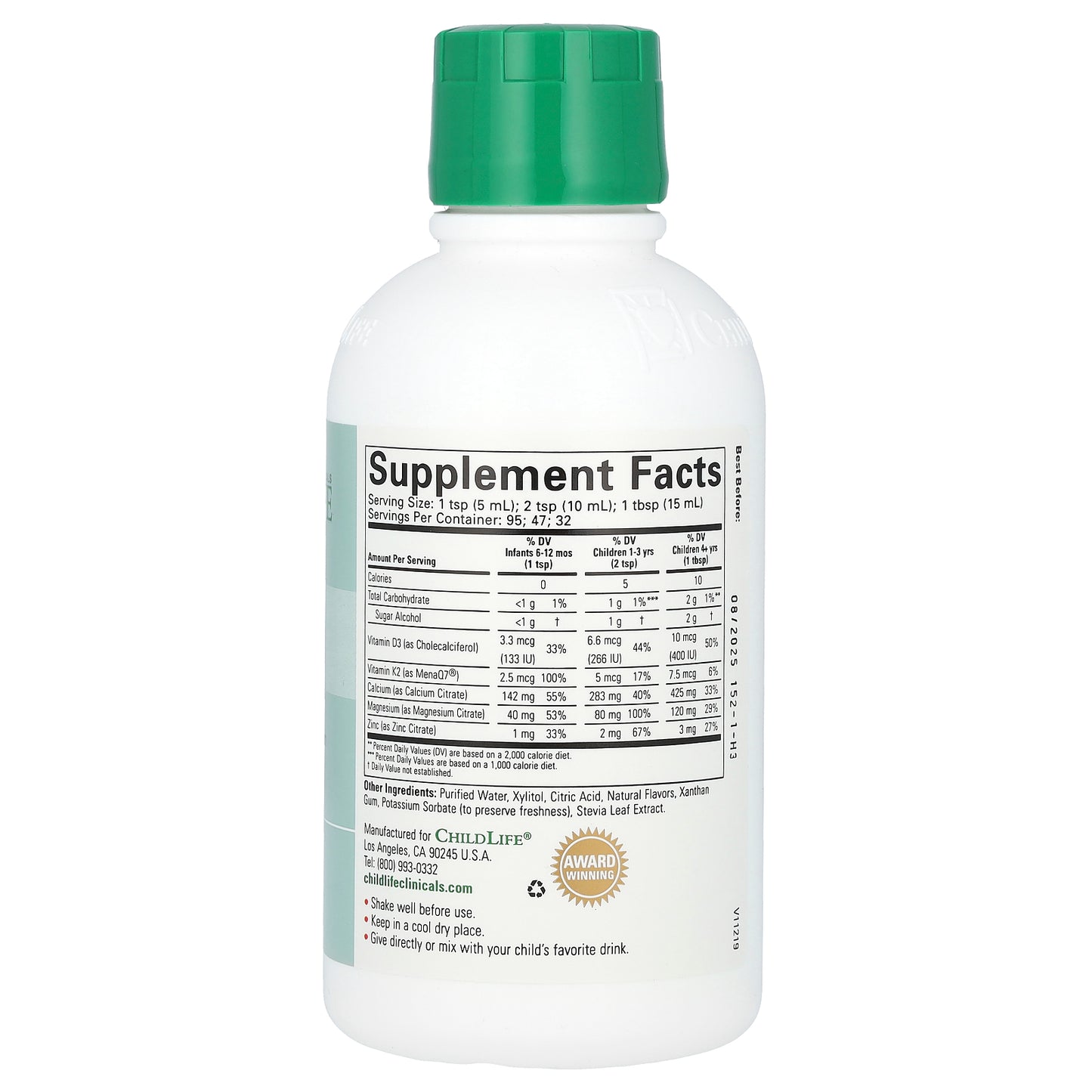 ChildLife Clinicals, Liquid Calcium/Magnesium Formula with Vitamin D3 & Vitamin K2, Natural Orange, 16 fl oz (473 ml)