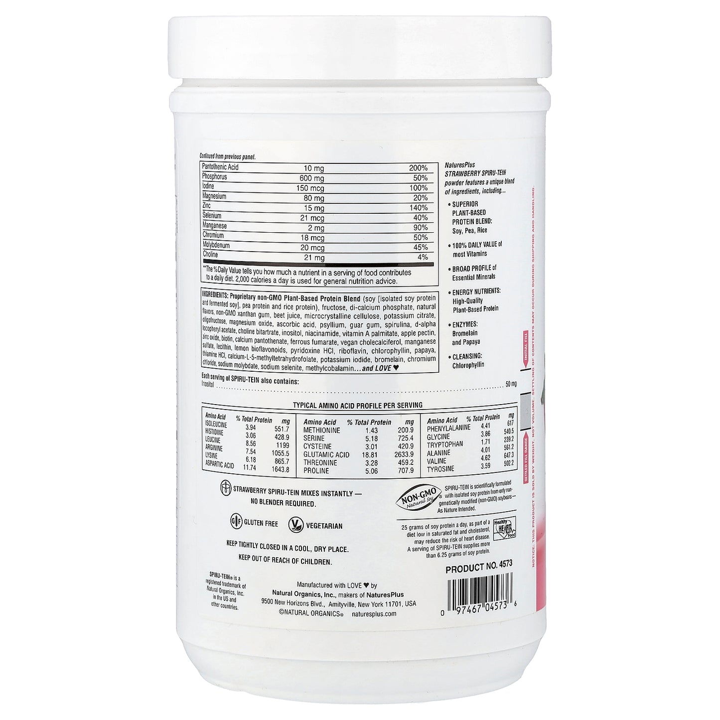 NaturesPlus, Spiru-Tein®, Protein Powder Meal, Strawberry, 1.2 lbs (544 g)