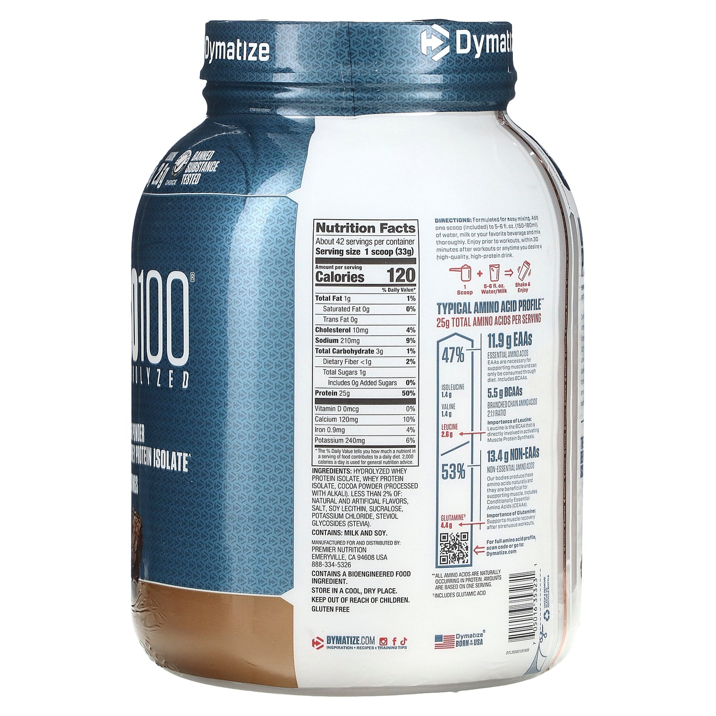 Dymatize, ISO100® Hydrolyzed, 100% Whey Protein Isolate, Fudge Brownie, 3 lb (1.37 kg)