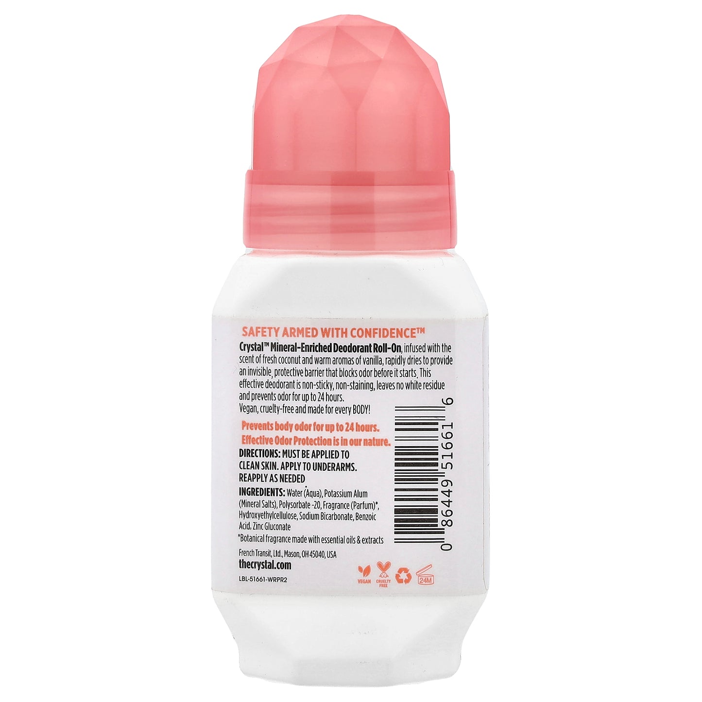 CRYSTAL, Mineral-Enriched Deodorant Roll-On, Coconut & Vanilla, 2.25 fl oz (66 ml)