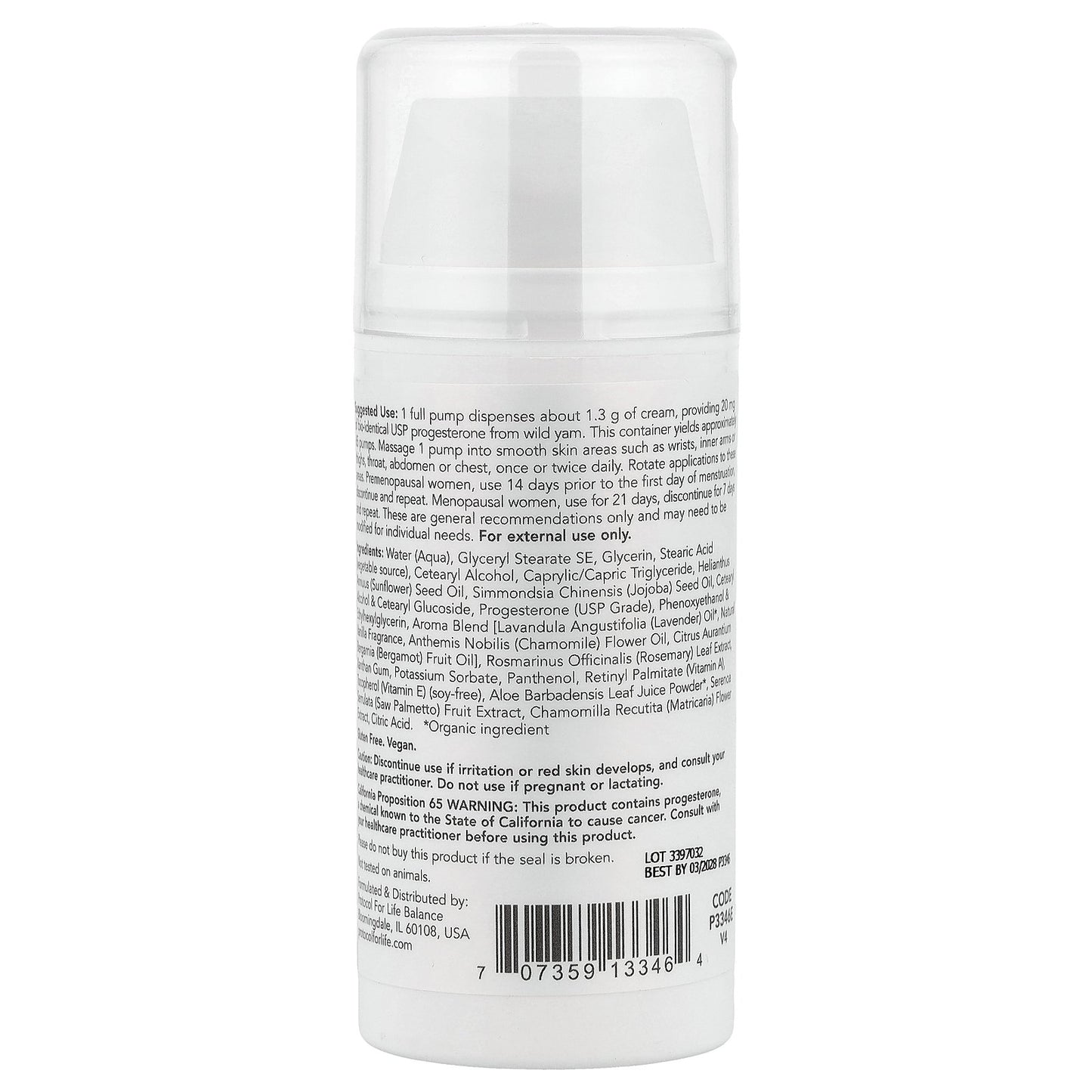 Protocol for Life Balance, Progesterone From Wild Yam, Balancing Skin Cream, Natural Lavender, 3 oz (85 g)