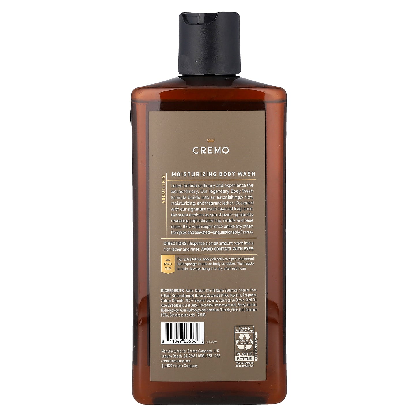 Cremo, Body Wash, Vintage Suede, 16 fl oz (473 ml)