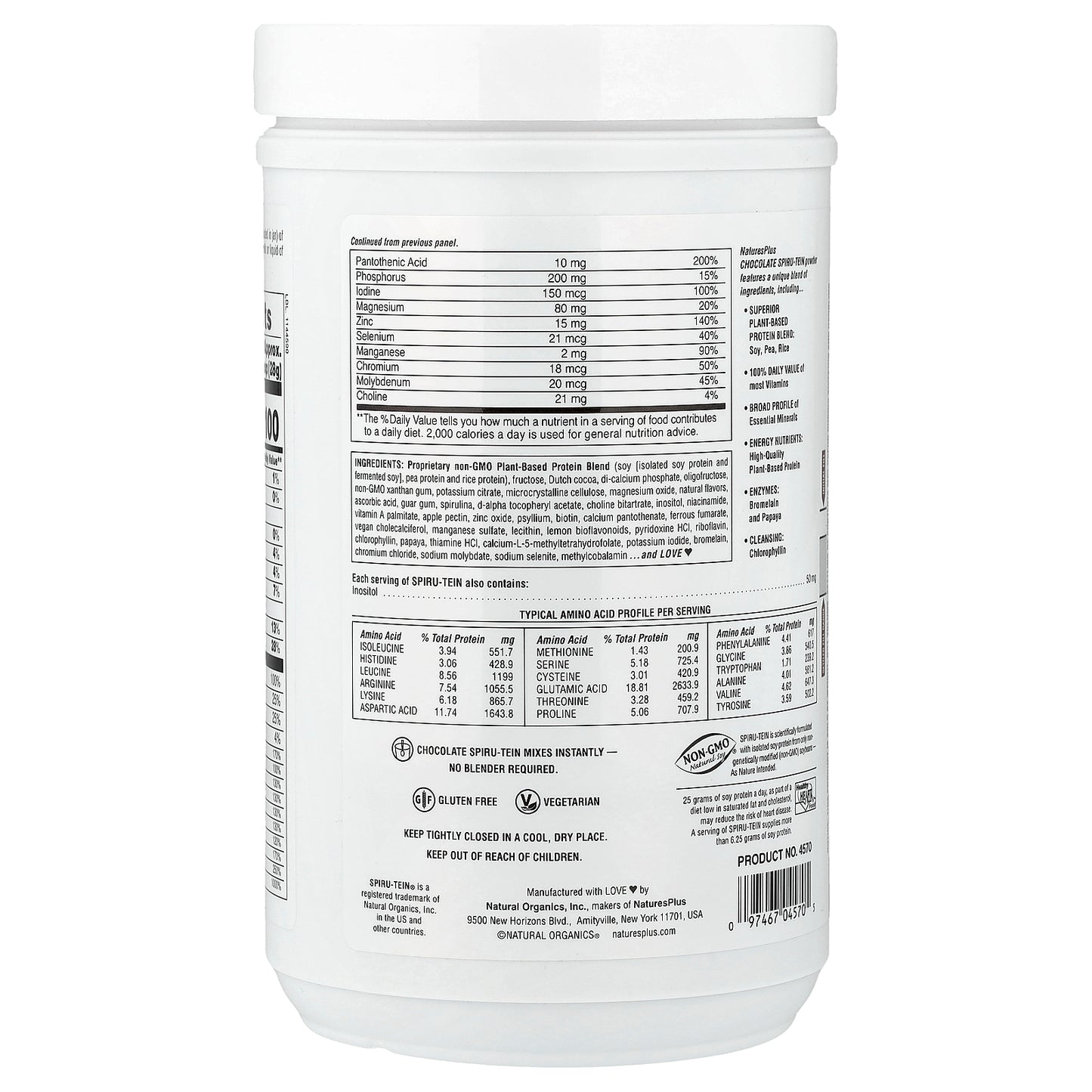 NaturesPlus, Spiru-Tein®, Protein Powder Meal, Chocolate, 1.05 lbs (476 g)