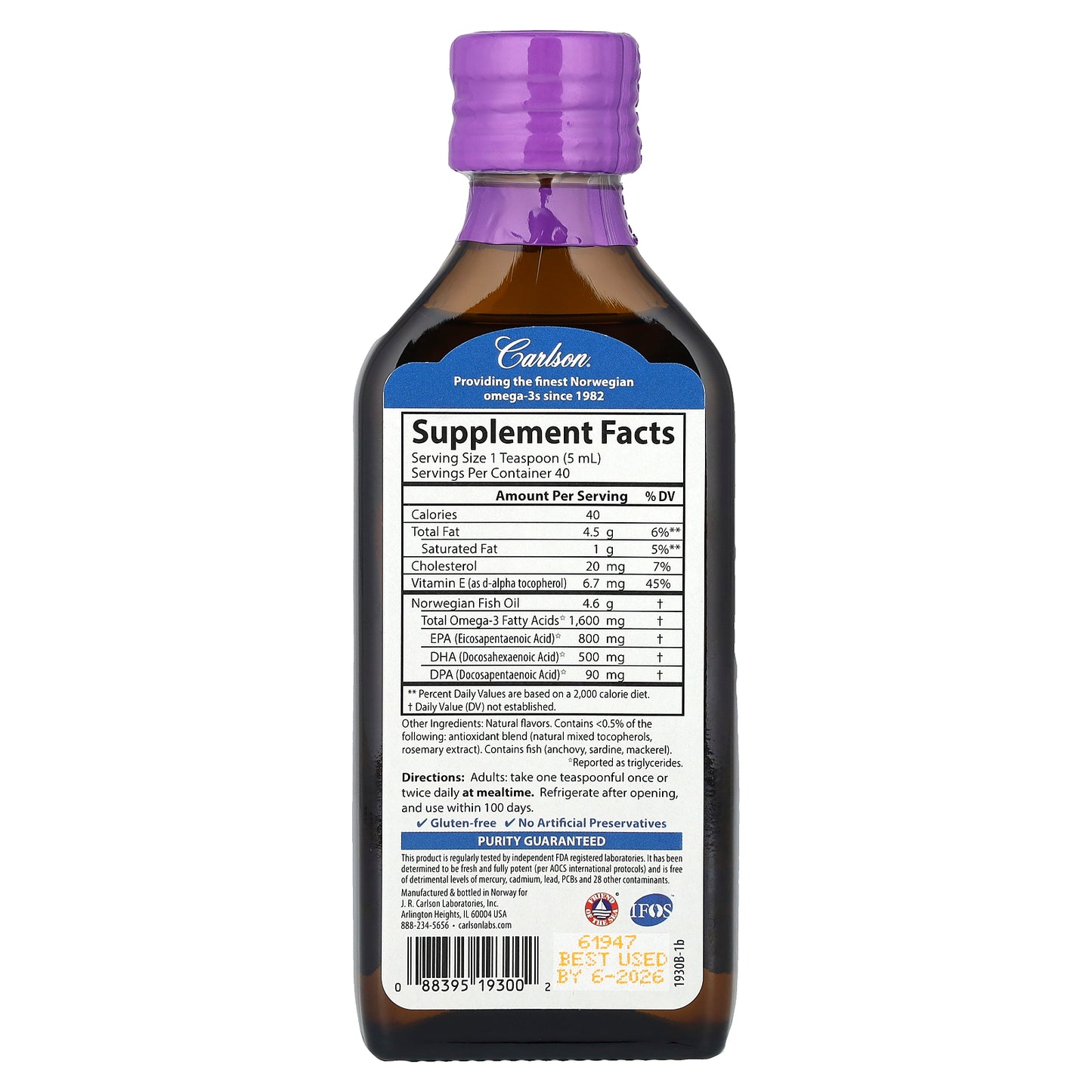 Carlson, Norwegian, The Very Finest Fish Oil, Natural Mixed Berry, 6.7 fl oz (200 ml)