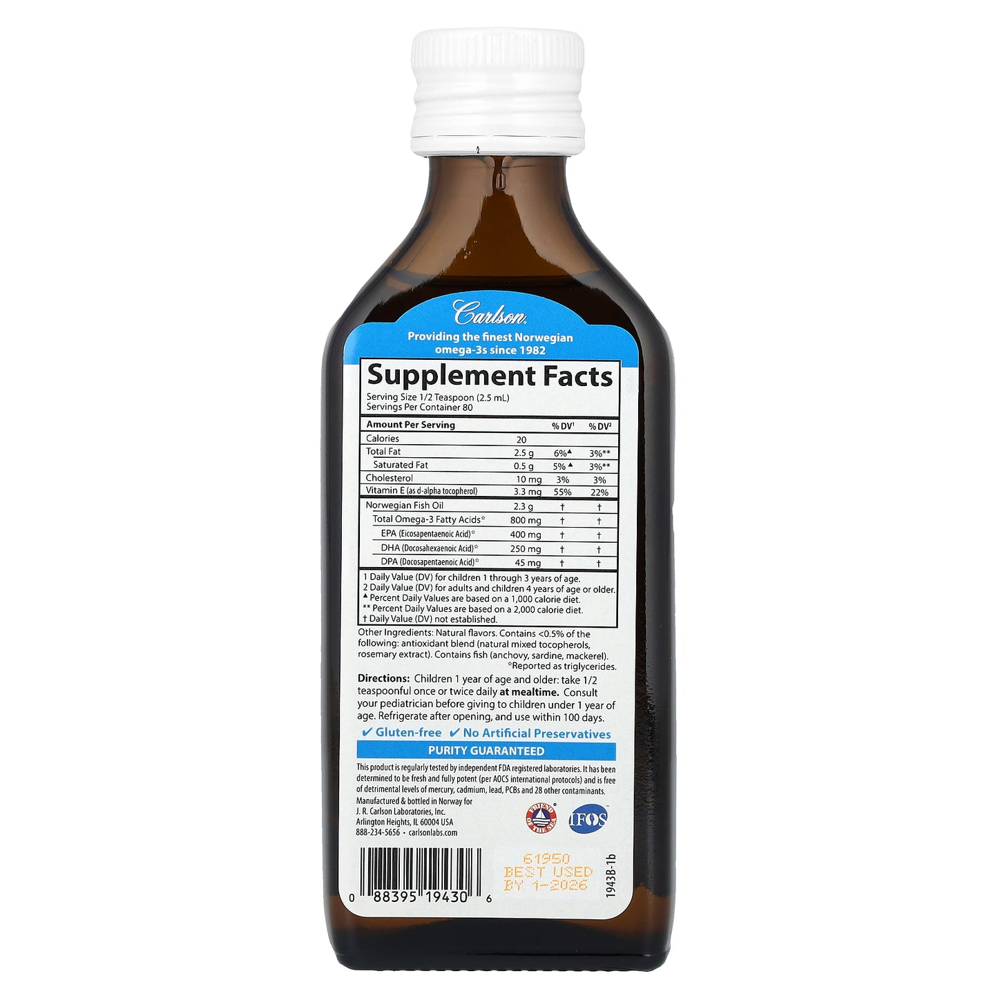 Carlson, Kid's, Norwegian, The Very Finest Fish Oil, Just Peachie, 800 mg, 6.7 fl oz (200 ml)