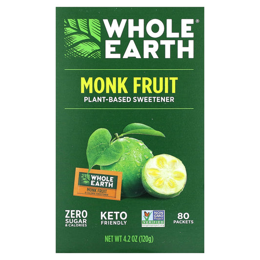 Whole Earth, Plant-Based Sweetener, Monk Fruit, 80 Packets, 4.2 oz (120 g)