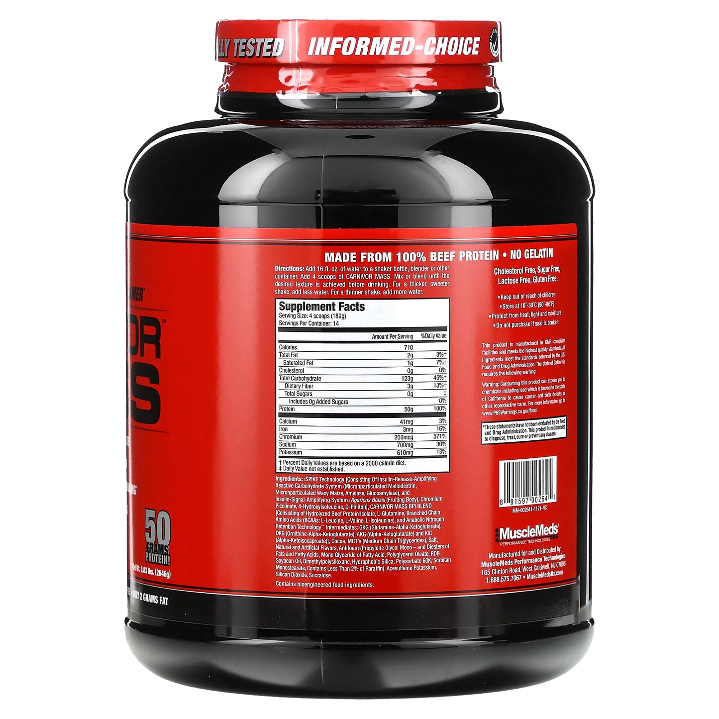 MuscleMeds, Carnivor Mass, Anabolic Beef Protein Gainer, Chocolate Fudge, 5.83 lbs (2,646 g)