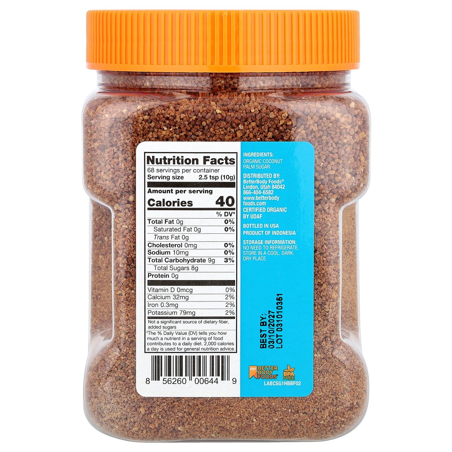 BetterBody Foods, Organic Coconut Palm Sugar, 1 lb 8 oz (680 g)