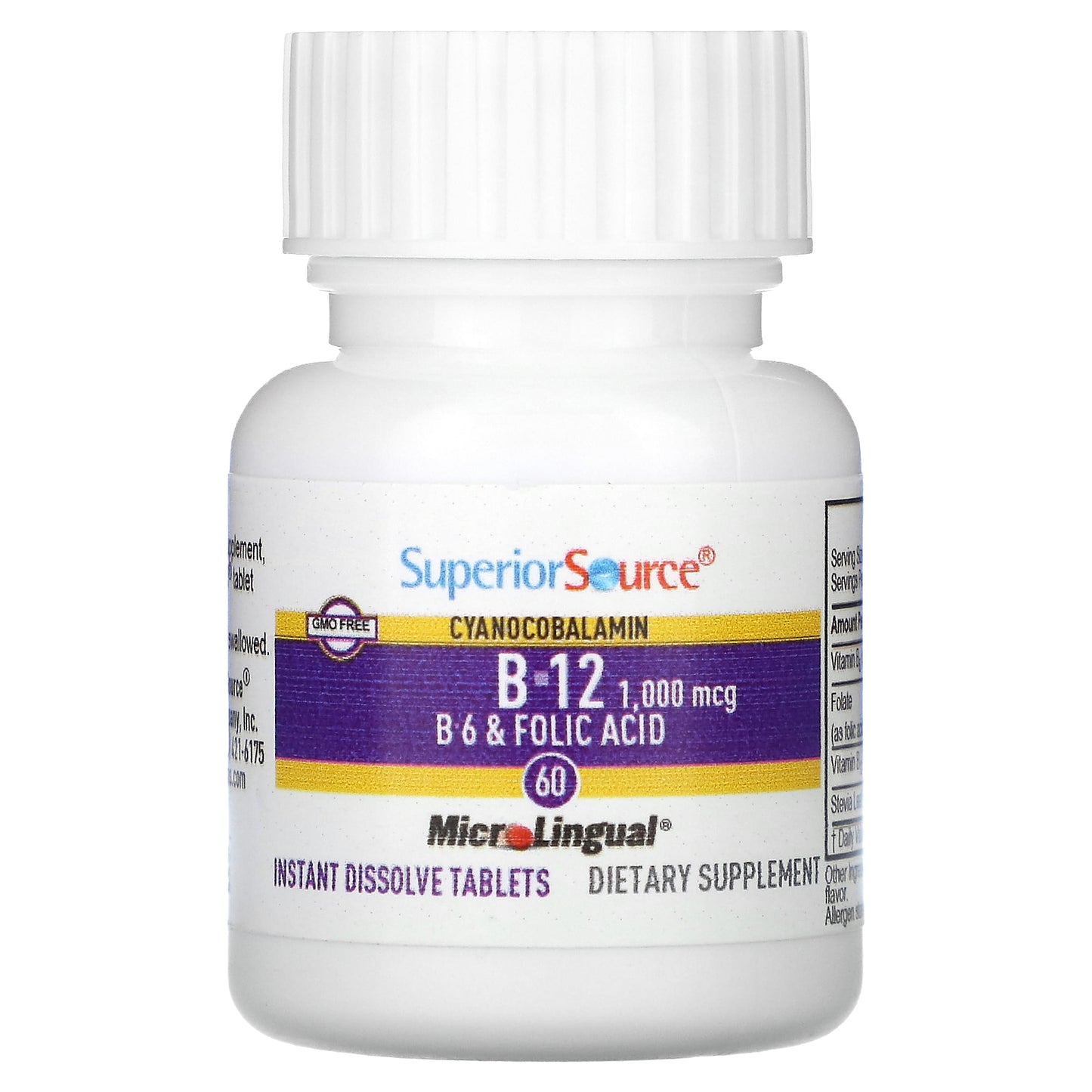 Superior Source, Cyanocobalamin B-12, B-6 & Folic Acid, 60 MicroLingual Instant Dissolve Tablets