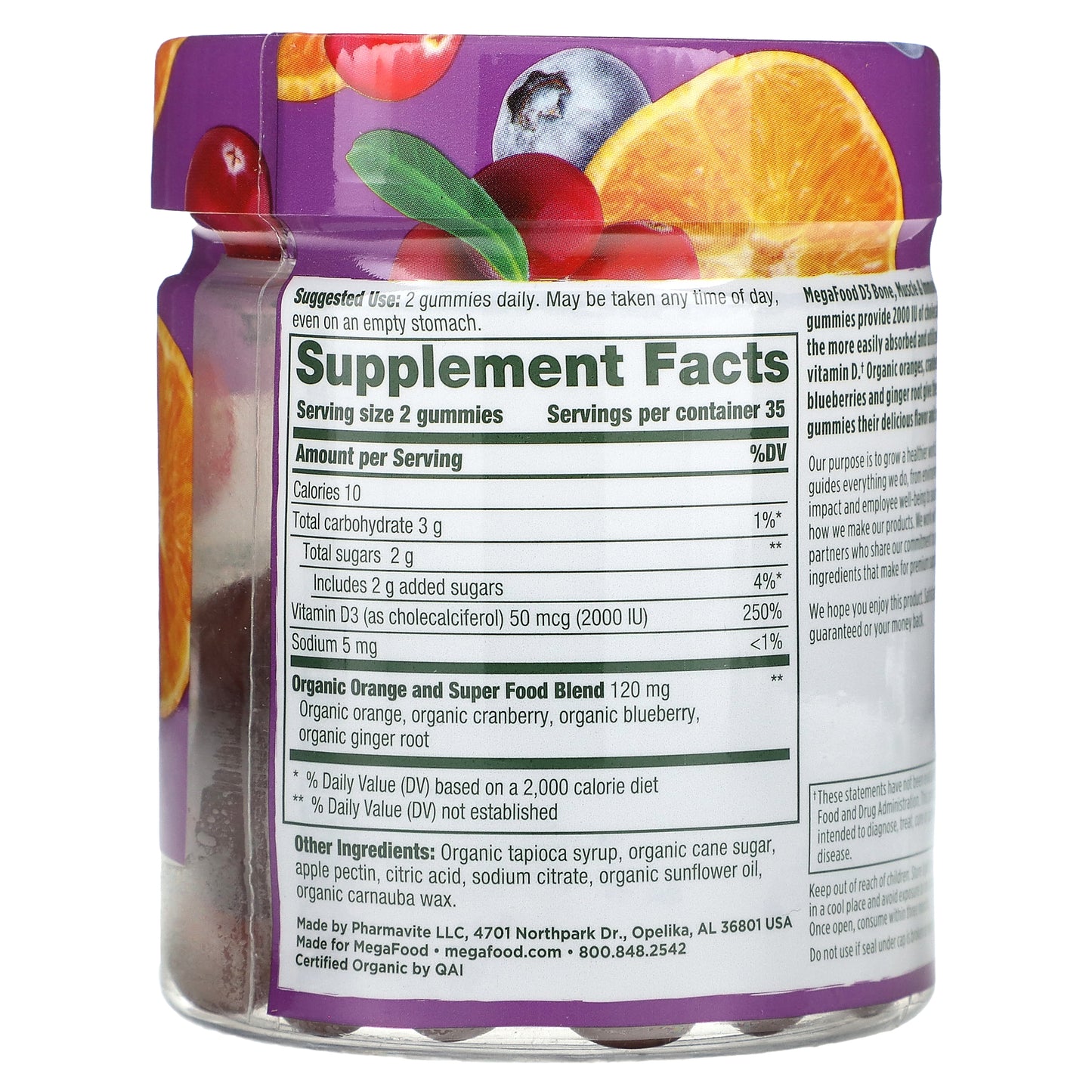 MegaFood, D3, Mixed Fruit, 70 Gummies (25 mcg (1,000 IU) per Gummy)
