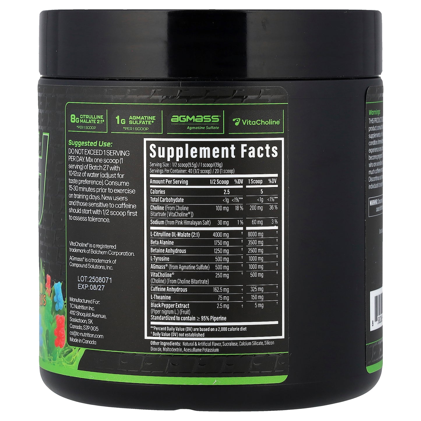 TC Nutrition, Batch 27, Fully Dosed Pre Workout, Sour Gummy Bears, 13.4 oz (380 g)
