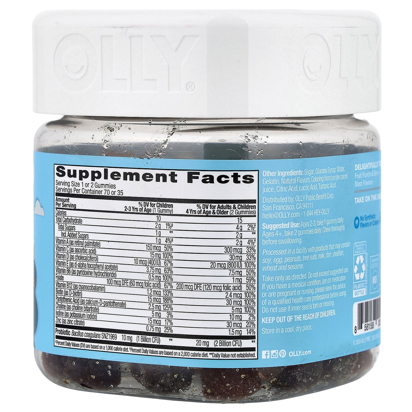 OLLY, Kids Multi & Probiotic Gummies, Yum Berry Punch, 70 Gummies