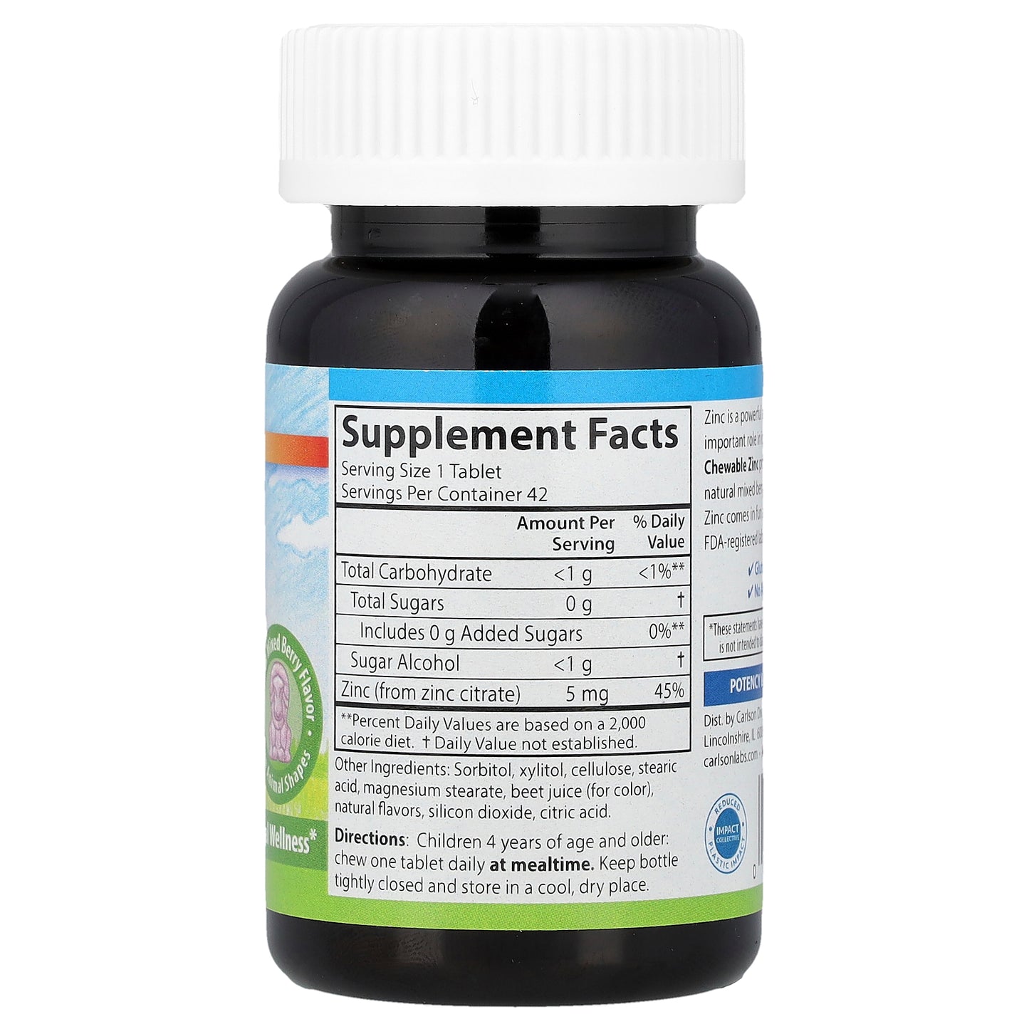 Carlson, Kid's Chewable Zinc, Natural Mixed Berry, 5 mg, 42 Tablets