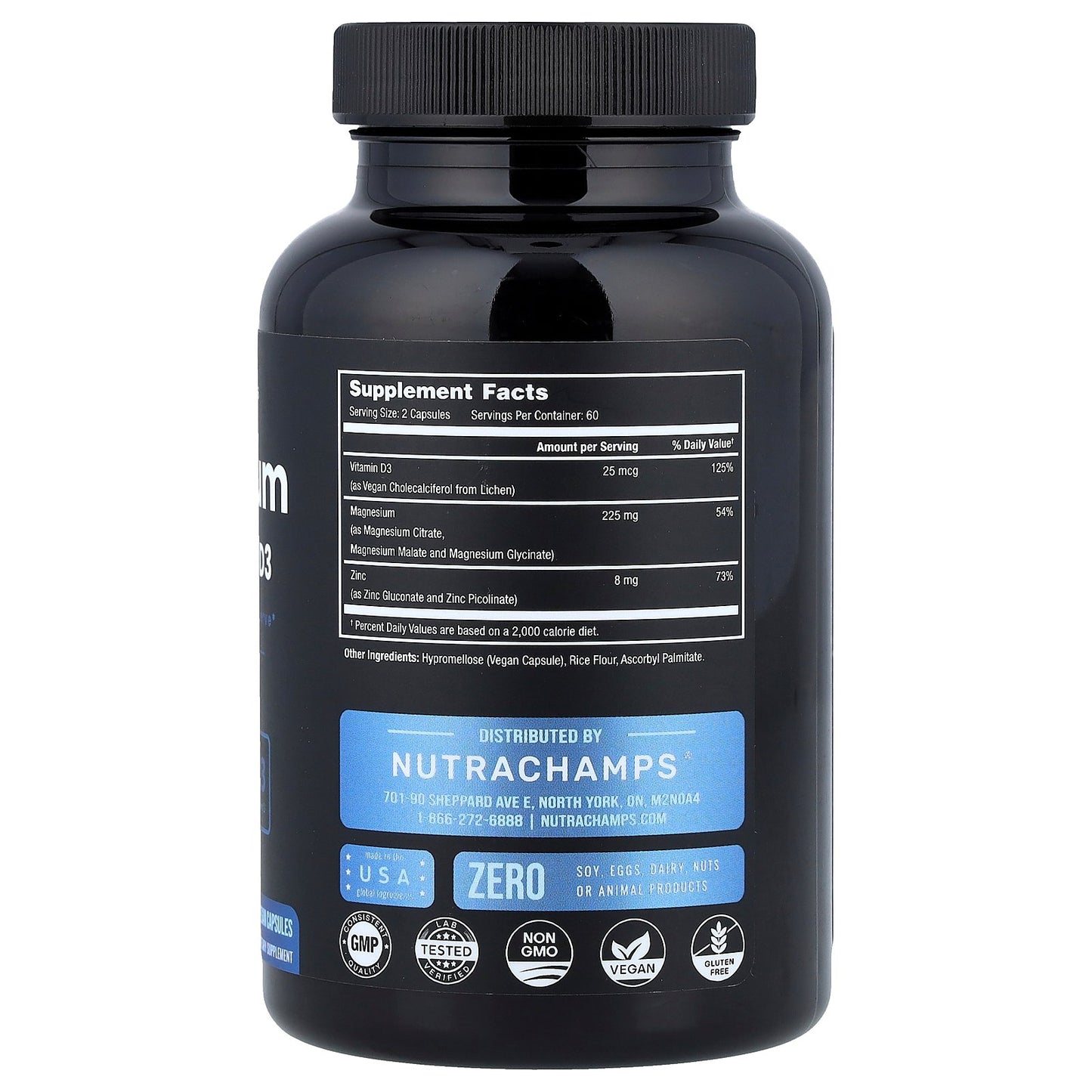 NutraChamps, Magnesium, Zinc & Vitamin D3, 120 Vegan Capsules