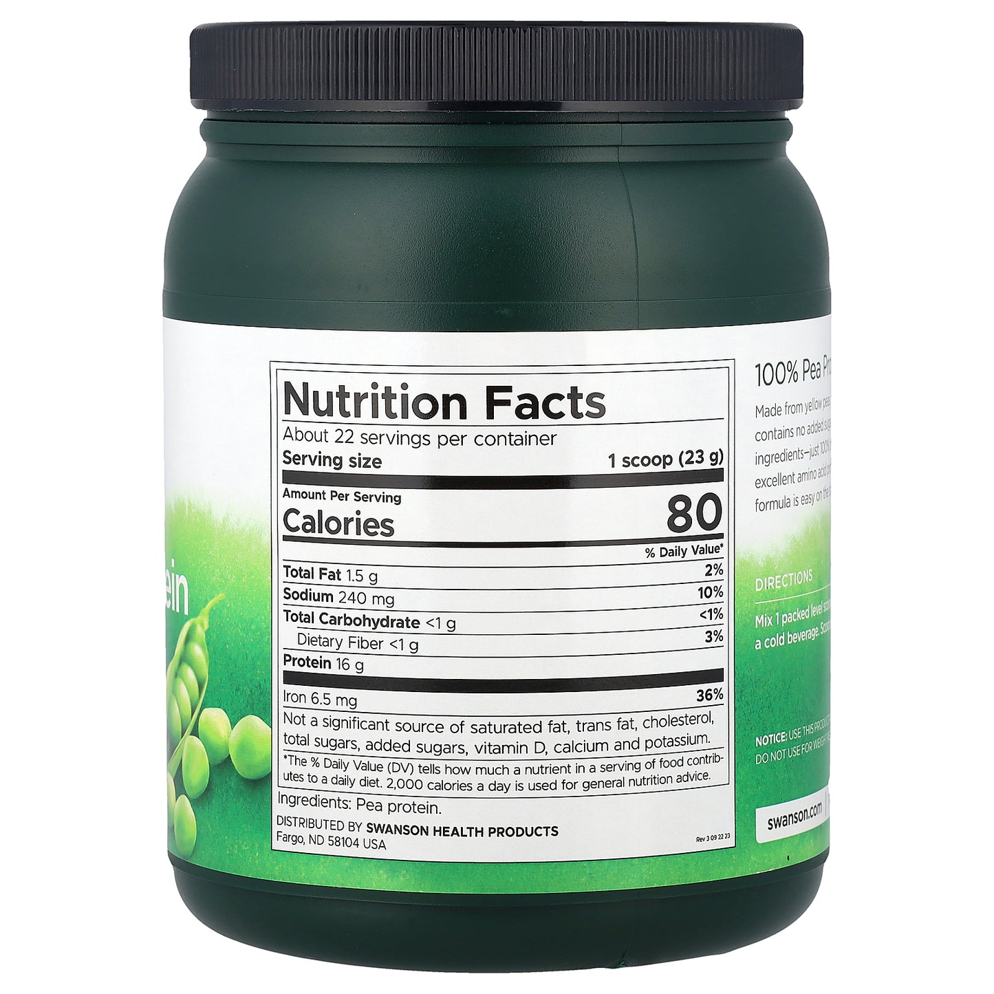 Swanson, 100% Pea Protein Powder, Unflavored, 1.1 lb (503 g)