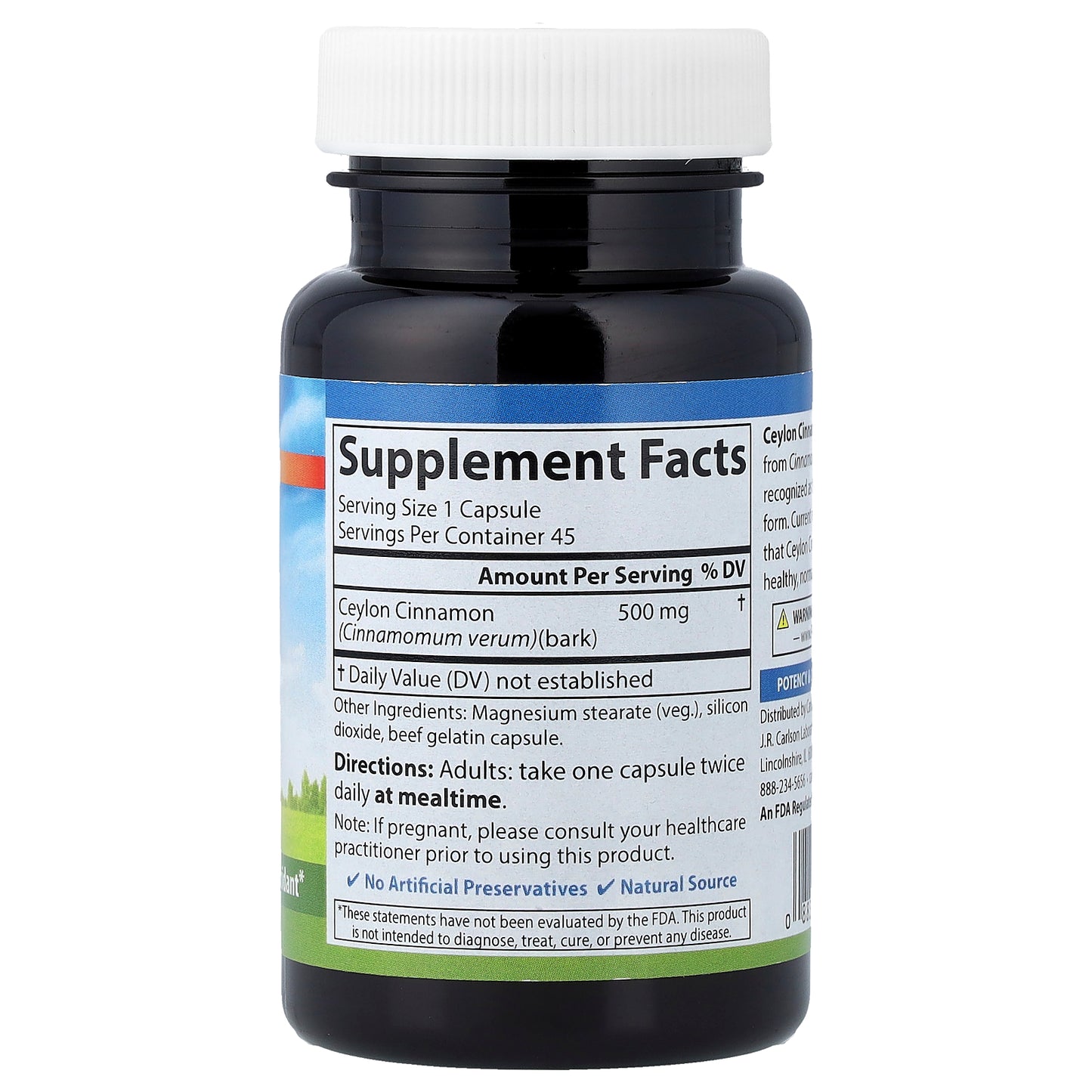 Carlson, Ceylon Cinnamon, 45 Capsules (500 mg per Capsule)