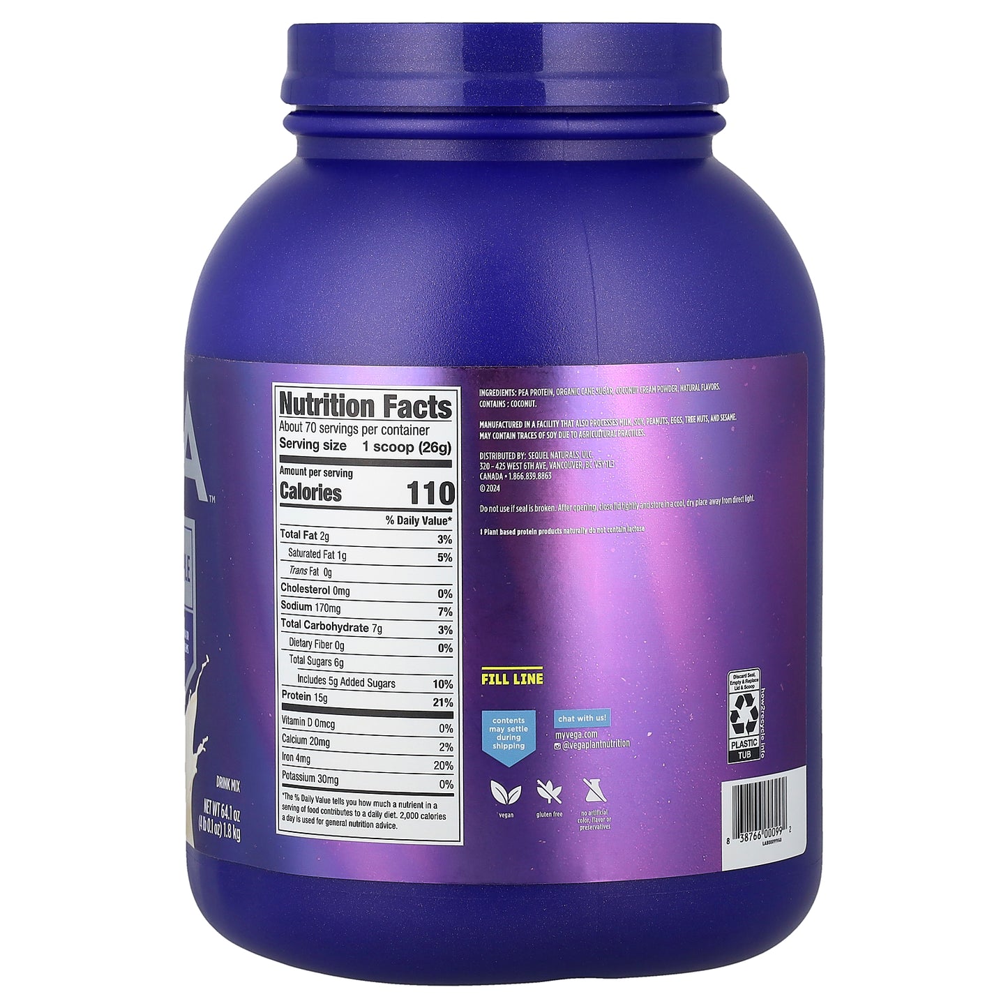 Vega, Plant Based Protein, Creamy Vanilla, 4 lb 0.1 oz (1.8 kg)