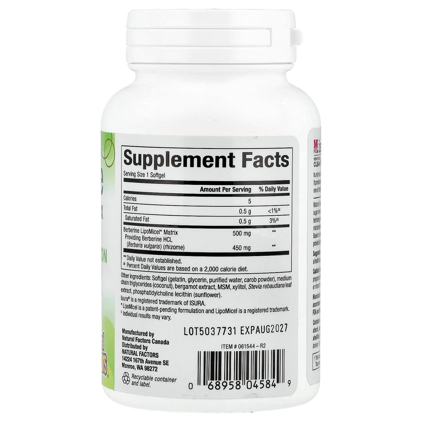 Natural Factors, Berberine LipoMicel Matrix, 60 Liquid Softgels