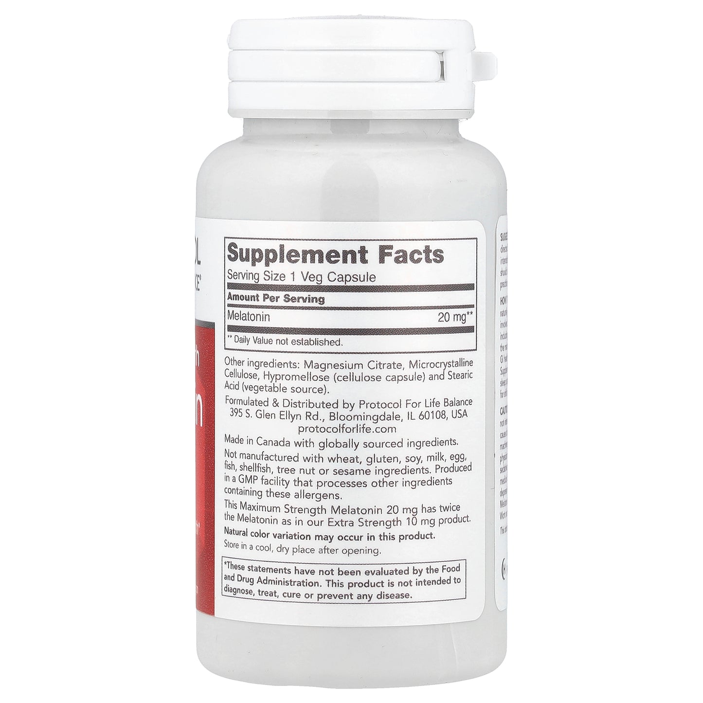 Protocol for Life Balance, Melatonin, Maximum Strength, 20 mg, 90 Veg Capsules