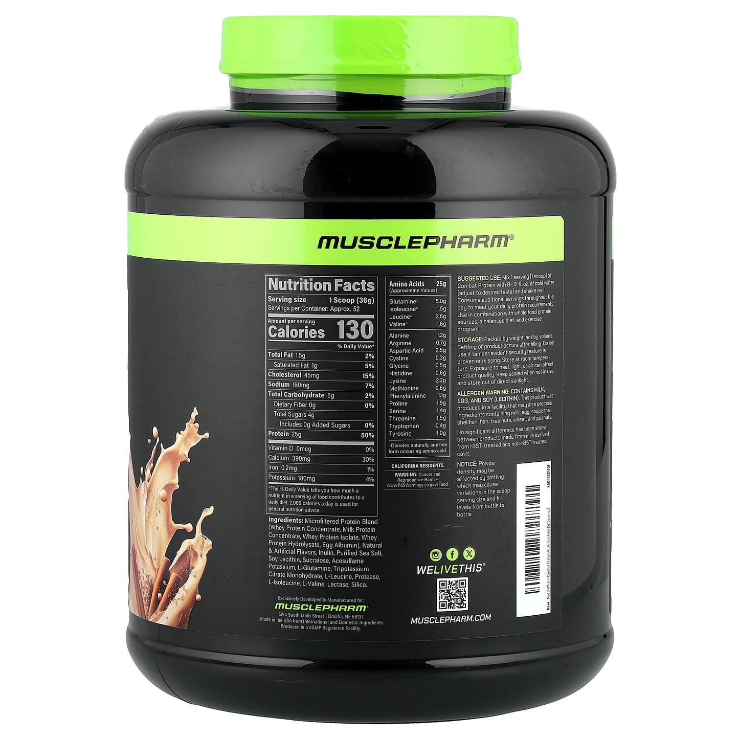 MusclePharm, Combat® Protein Powder, Horchata, 4.1 lbs (1.84 kg)