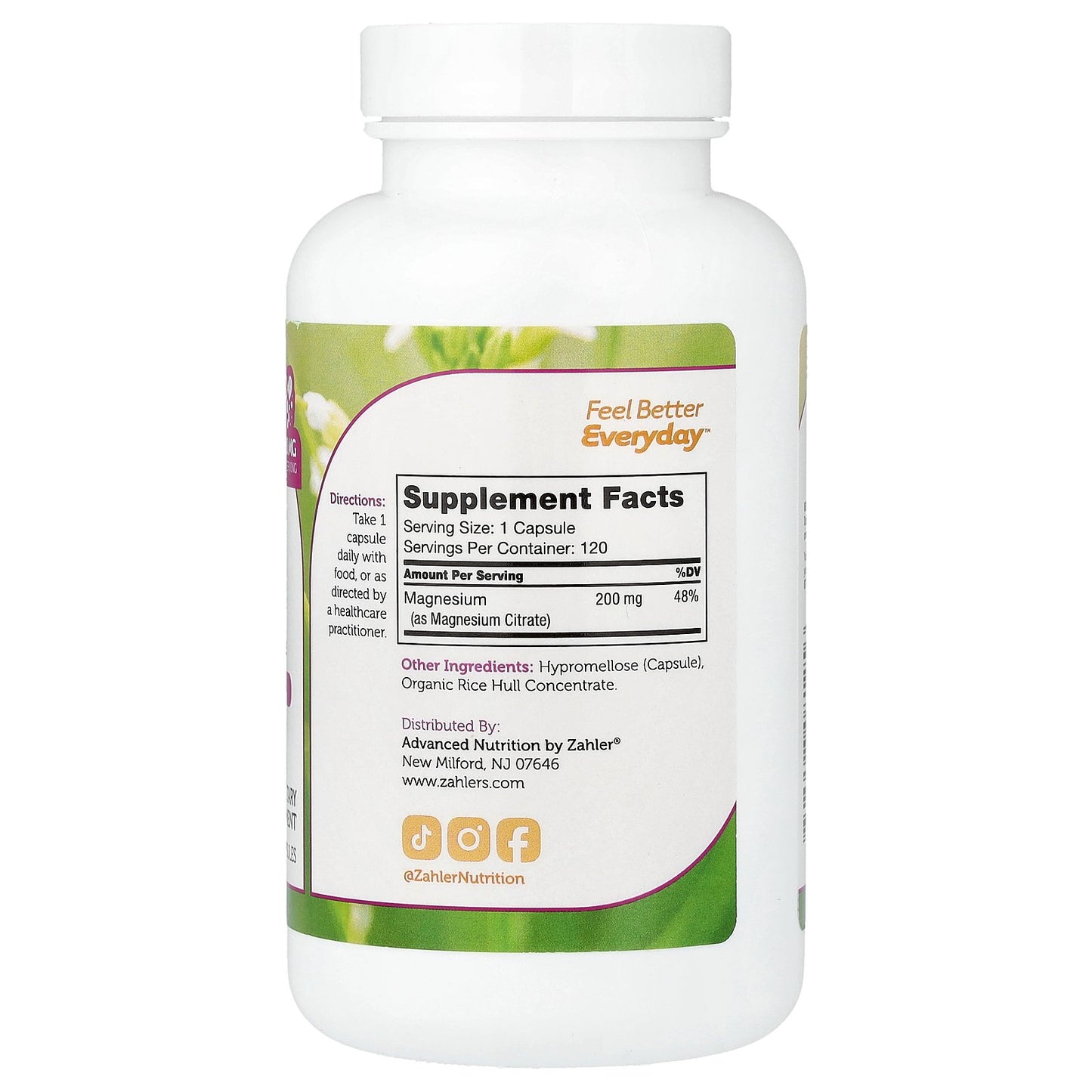 Zahler, Magnesium, Bioactive Magnesium Citrate, 200 mg, 120 Capsules