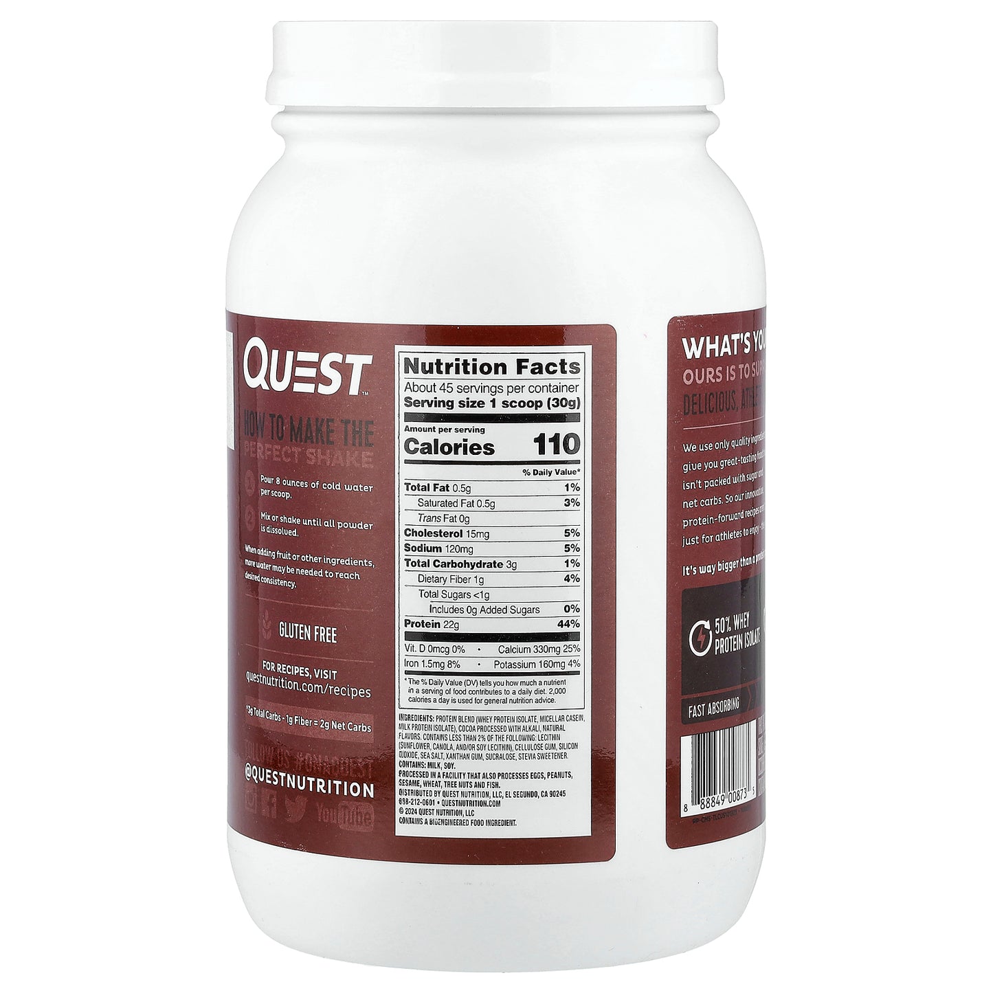 Quest Nutrition, Protein Powder, Chocolate Milkshake, 3 lb (1.36 kg)