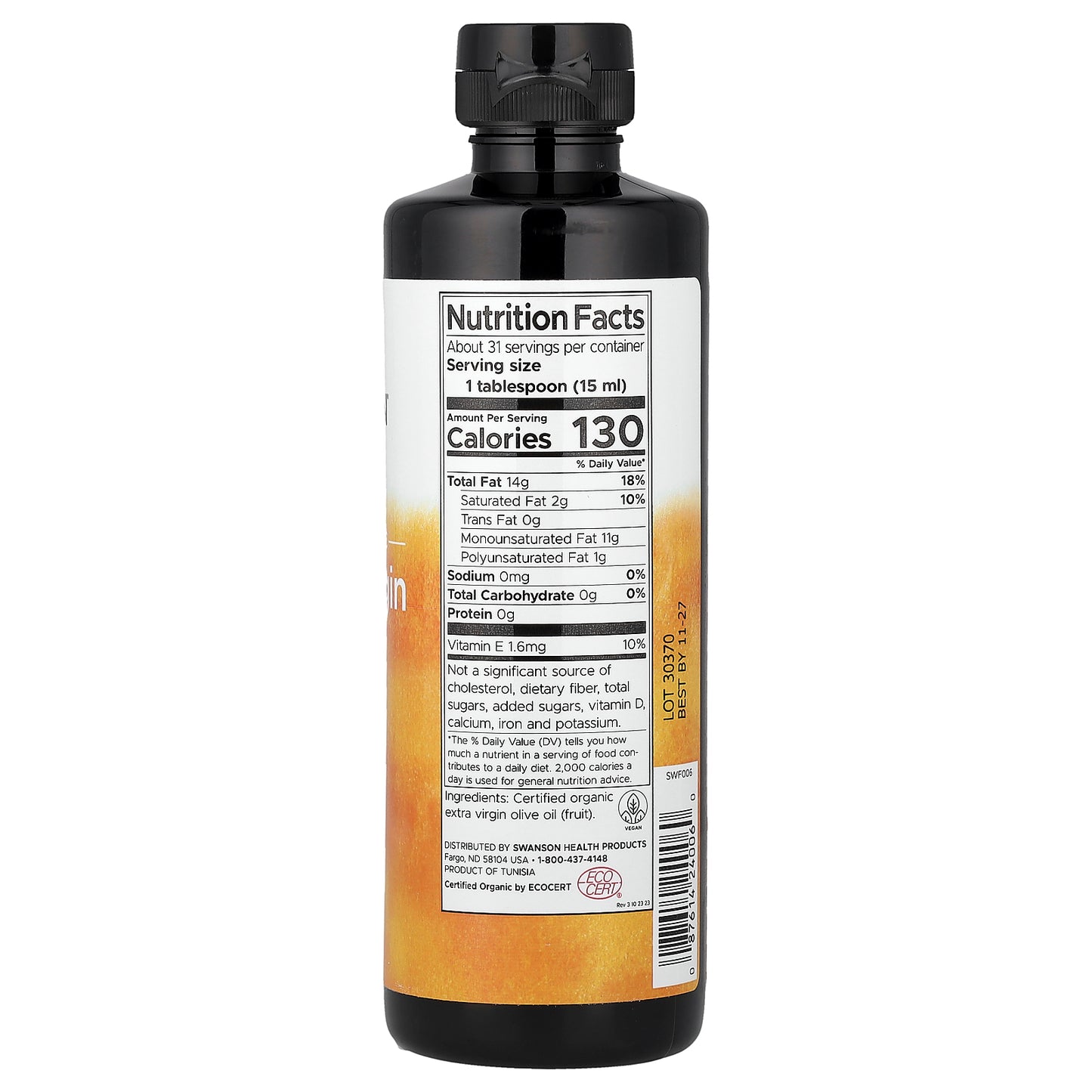 Swanson, Certified Organic Extra Virgin Olive Oil, Cold Pressed, 16 fl oz (473 ml)