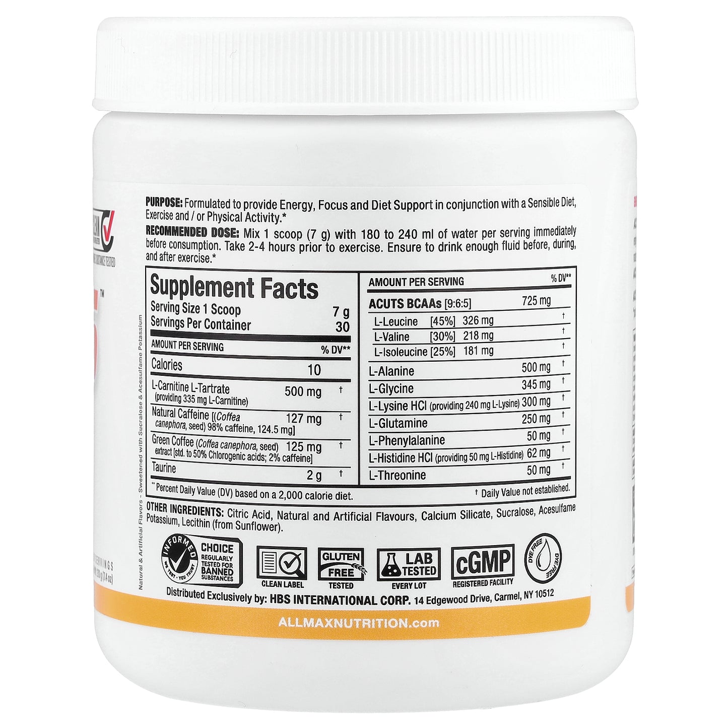 ALLMAX, ACUTS™, Amino-Charged Energy, Peach Mango, 7.4 oz (210 g)