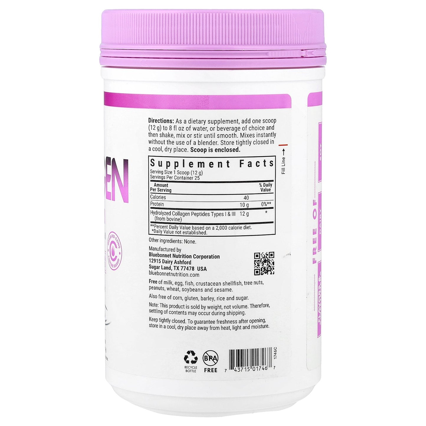 Bluebonnet Nutrition, Hydrolyzed Collagen Powder, Unflavored, 10.58 oz (300 g)